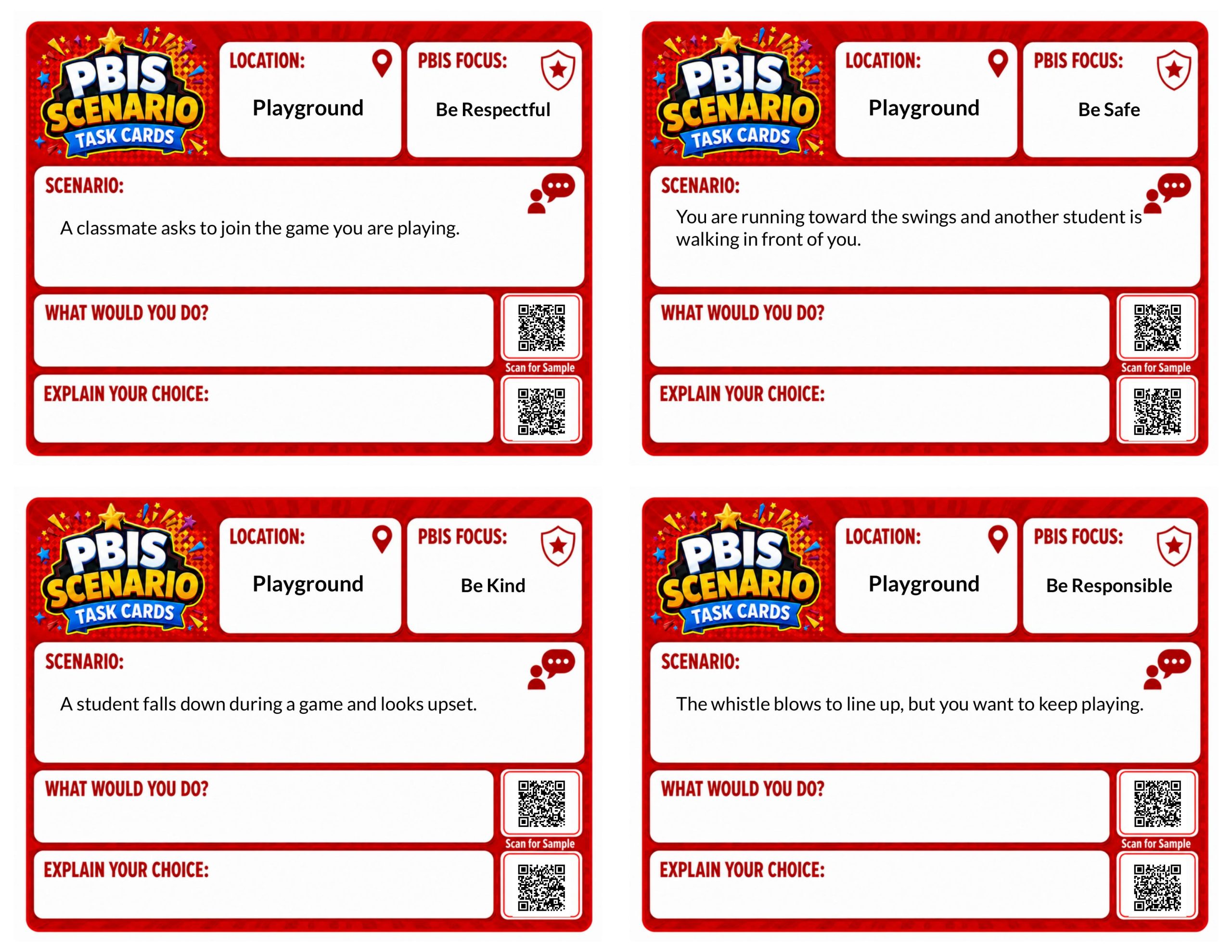 PBIS Scenario Task Cards: Playground Edition
