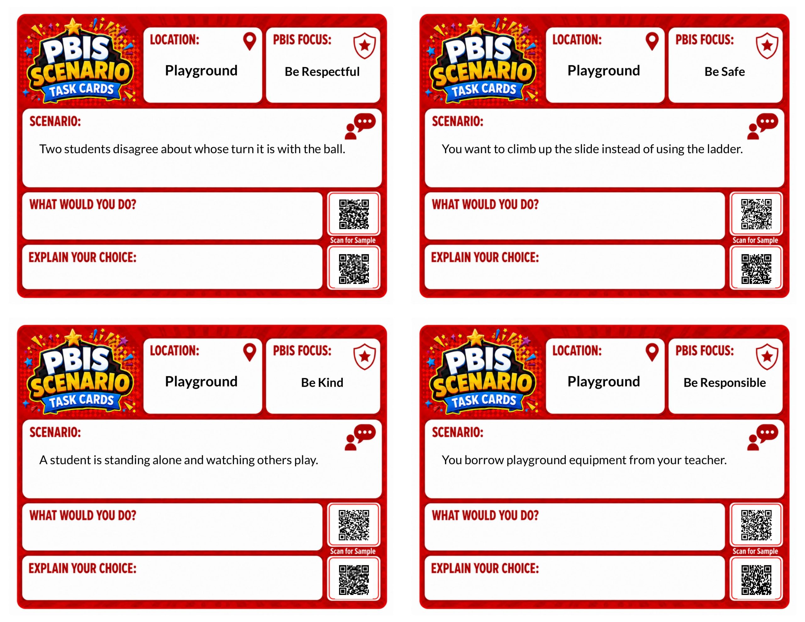PBIS Scenario Task Cards: Playground Edition