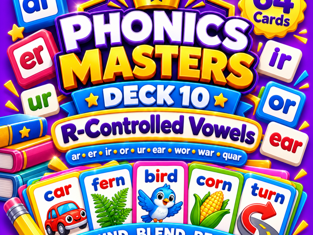 Phonics Masters Deck 10 – R-Controlled Vowels | 64 Bossy R Phonics Practice Cards