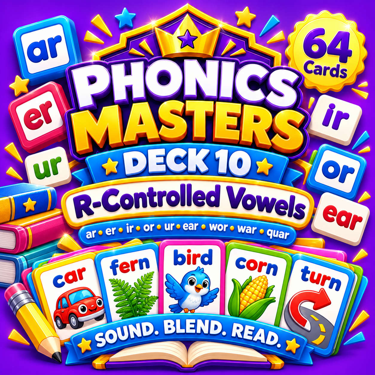 Phonics Masters Deck 10 – R-Controlled Vowels | 64 Bossy R Phonics Practice Cards cover