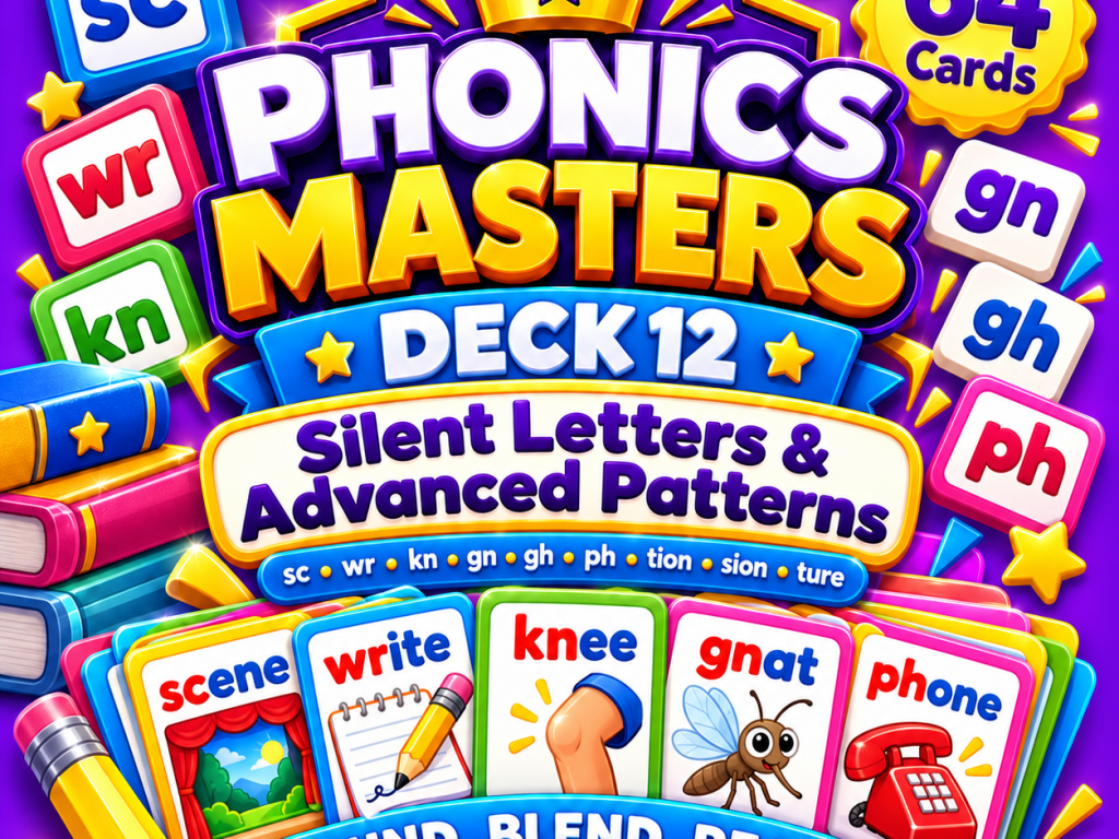 Phonics Masters Deck 12 – Silent Letters and Advanced Patterns | 64 Advanced Decoding Cards