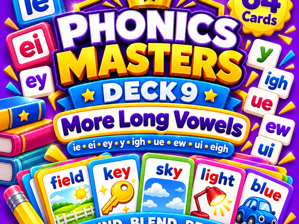 Phonics Masters Deck 9 – More Long Vowels | 64 Advanced Vowel Pattern Cards