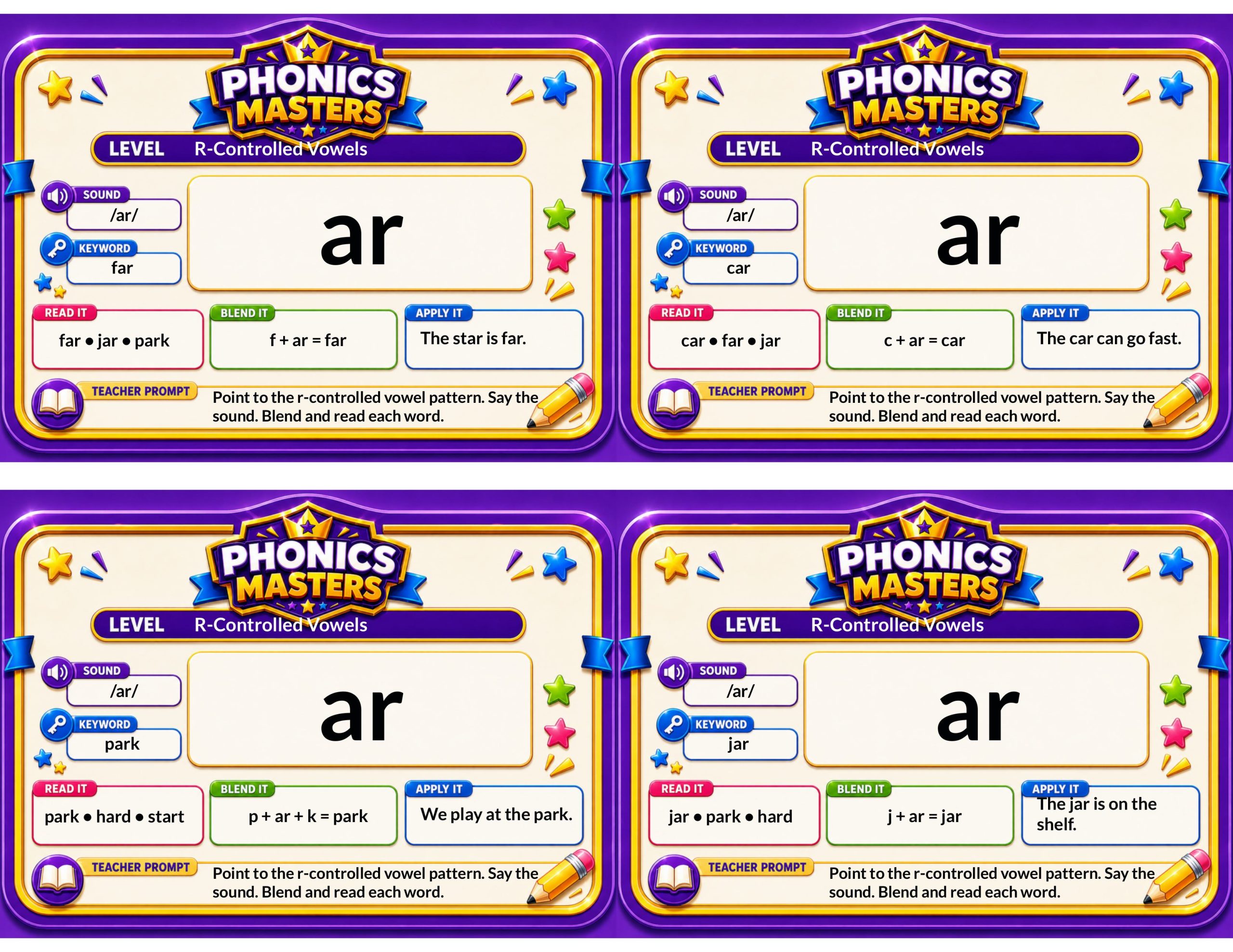 Phonics Masters Deck 10 – R-Controlled Vowels | 64 Bossy R Phonics Practice Cards