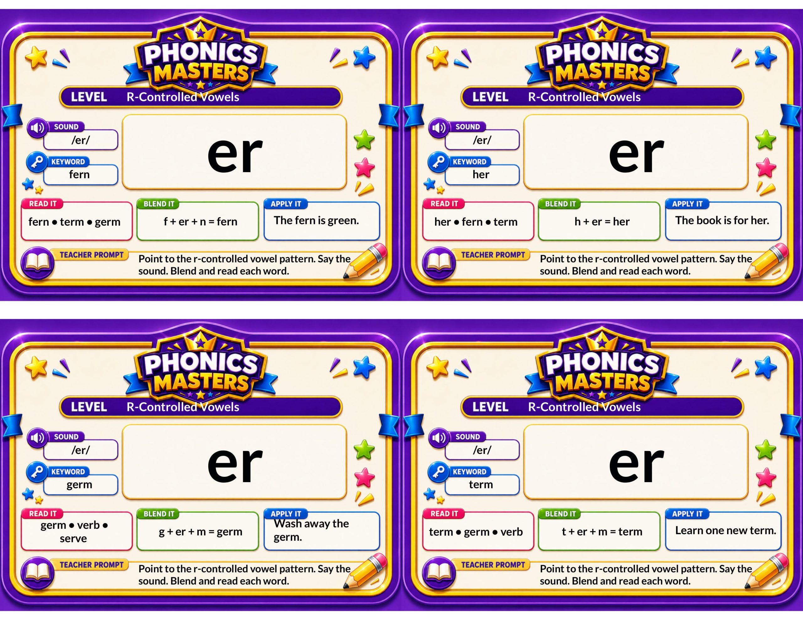 Phonics Masters Deck 10 – R-Controlled Vowels | 64 Bossy R Phonics Practice Cards