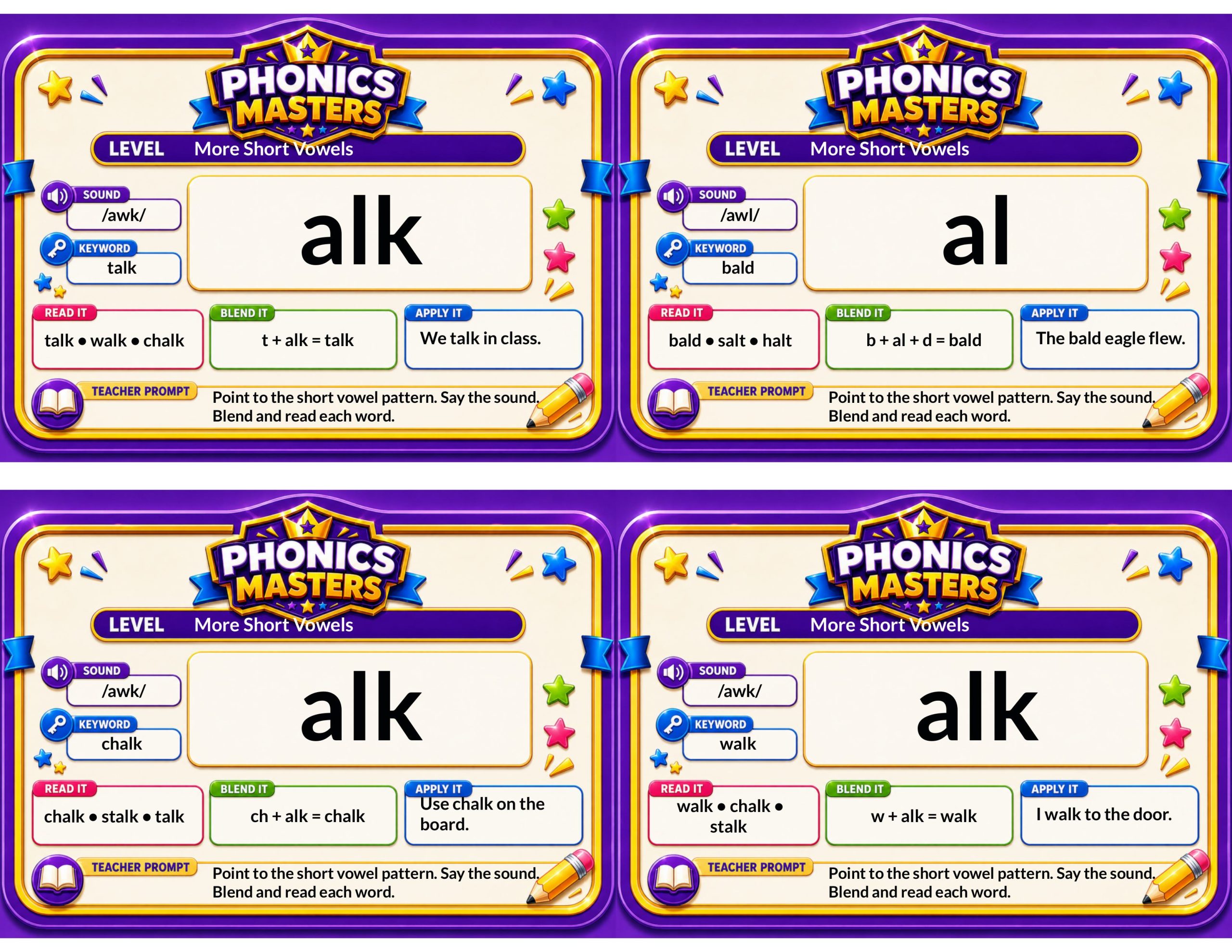 Phonics Masters Deck 11 – More Short Vowel Patterns | 64 Advanced Phonics Practice Cards