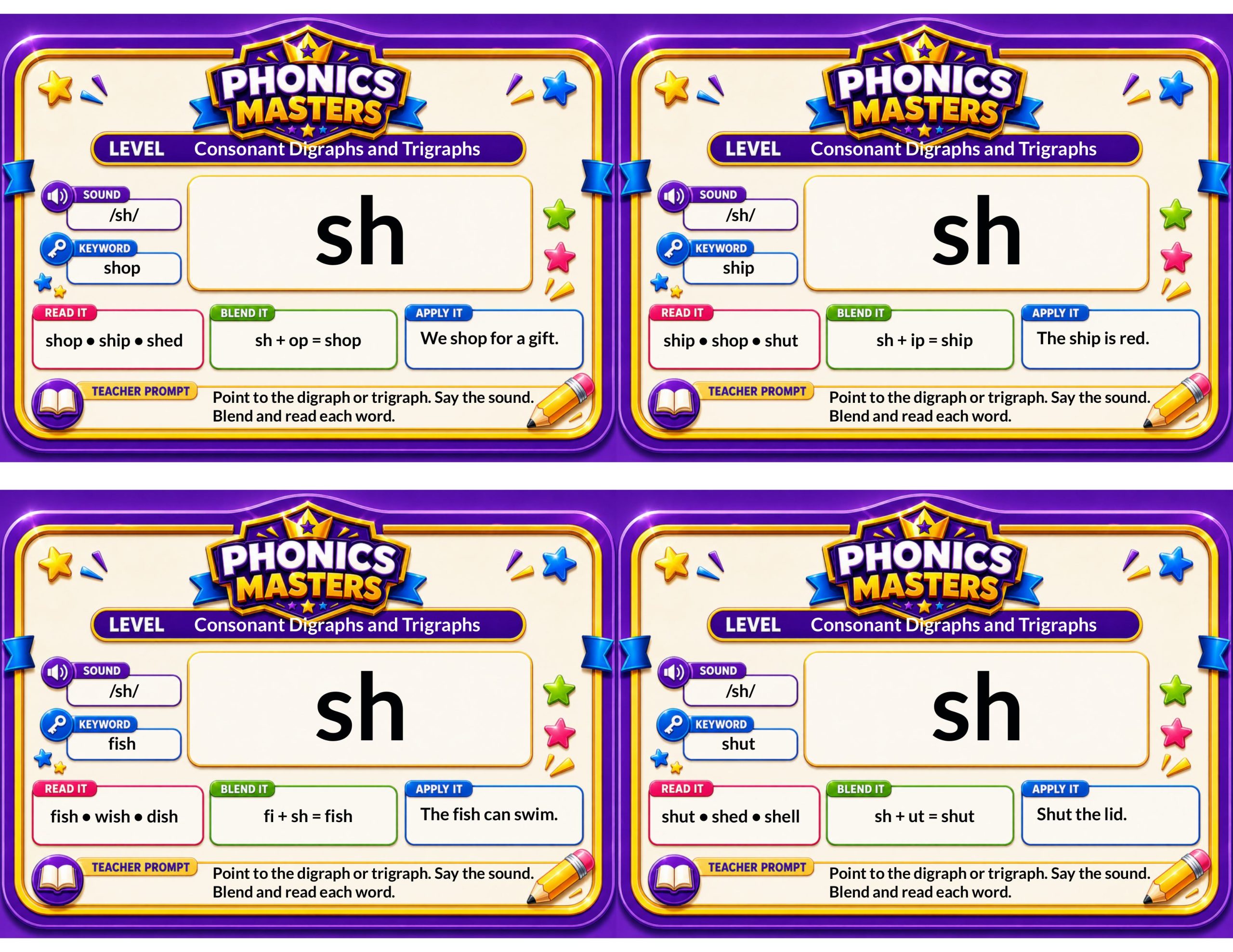 Phonics Masters Deck 2 – Digraphs, Trigraphs, and Double Consonants | 64 Phonics Cards