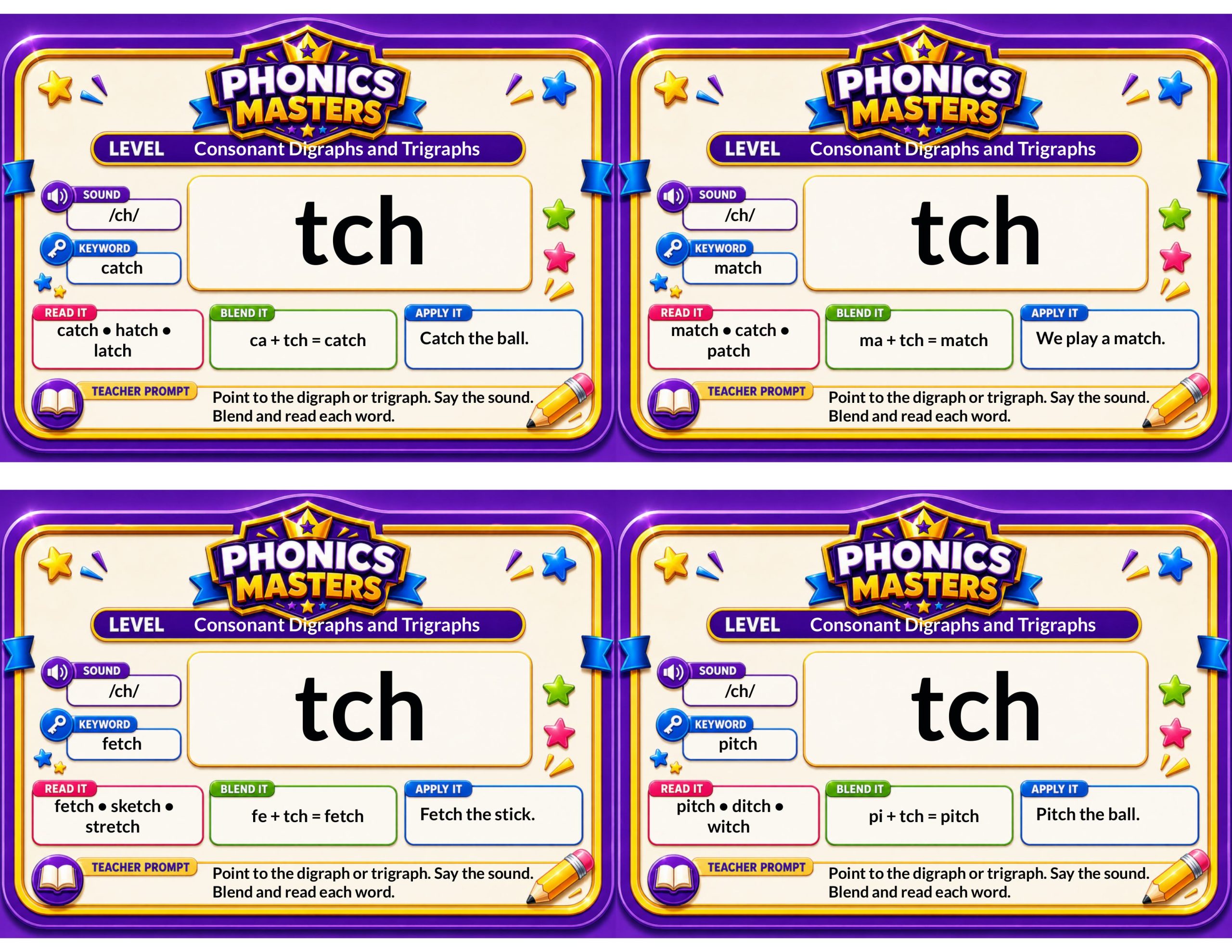 Phonics Masters Deck 2 – Digraphs, Trigraphs, and Double Consonants | 64 Phonics Cards