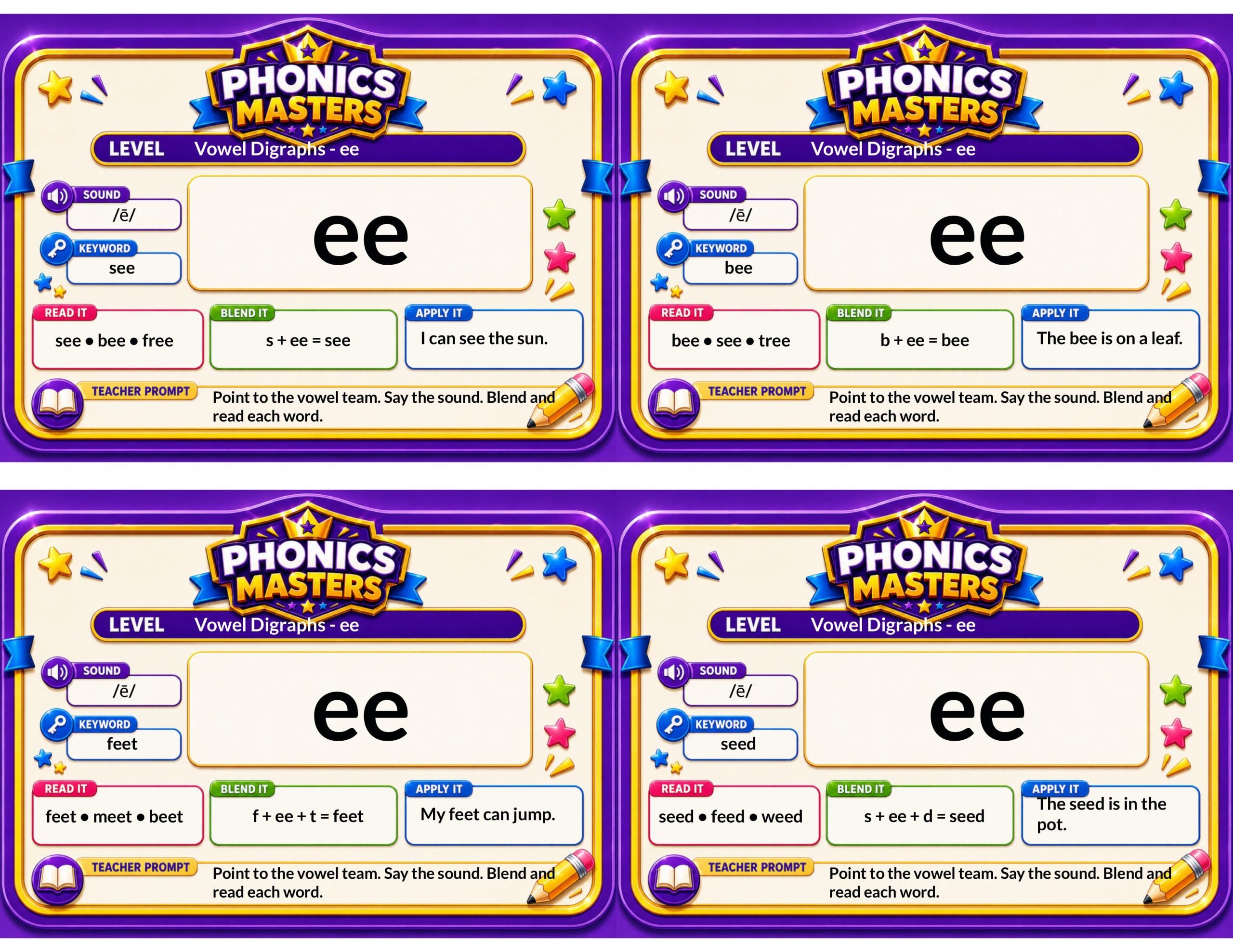 Phonics Masters Deck 3 – Vowel Digraphs | 64 Vowel Team Phonics Cards