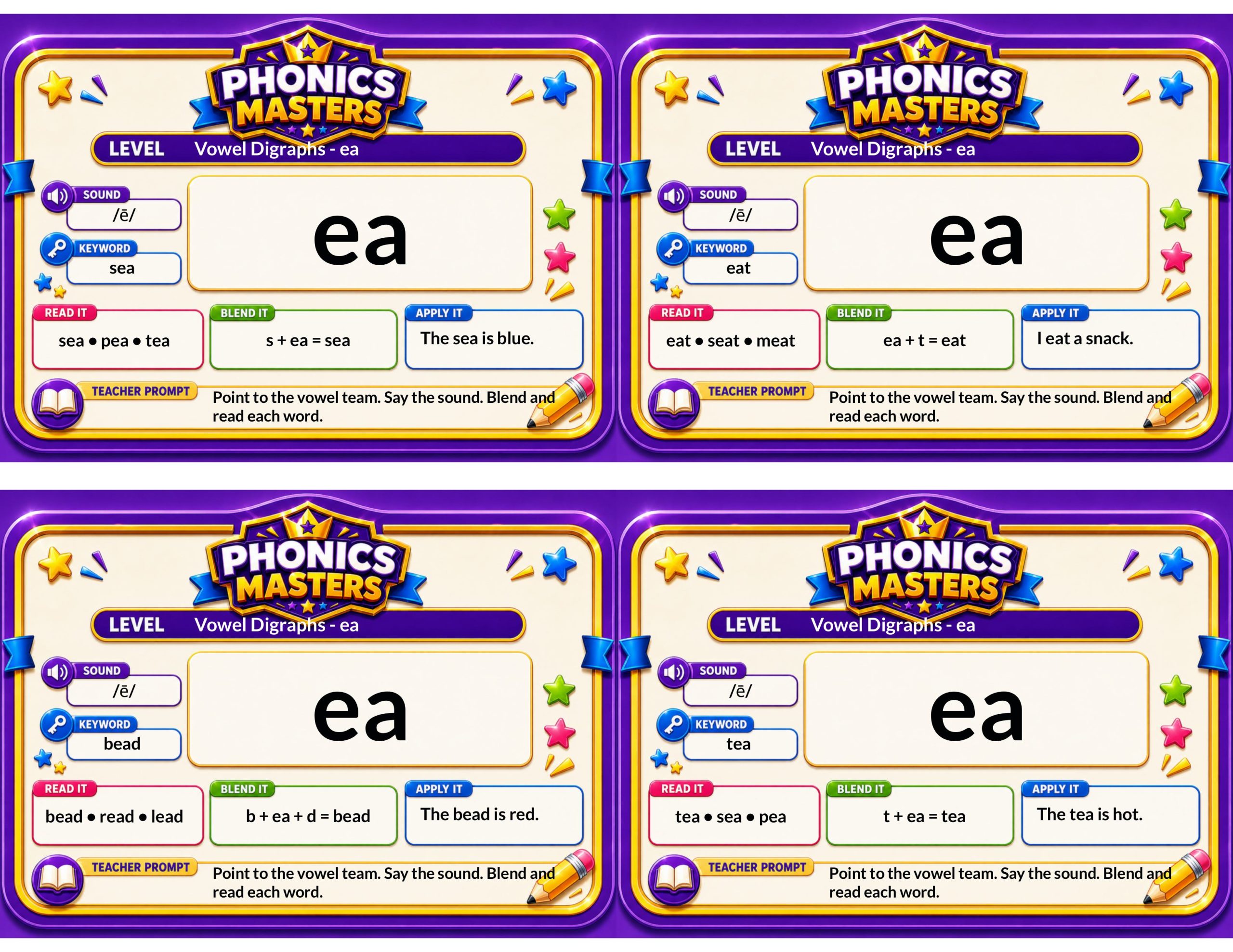 Phonics Masters Deck 3 – Vowel Digraphs | 64 Vowel Team Phonics Cards
