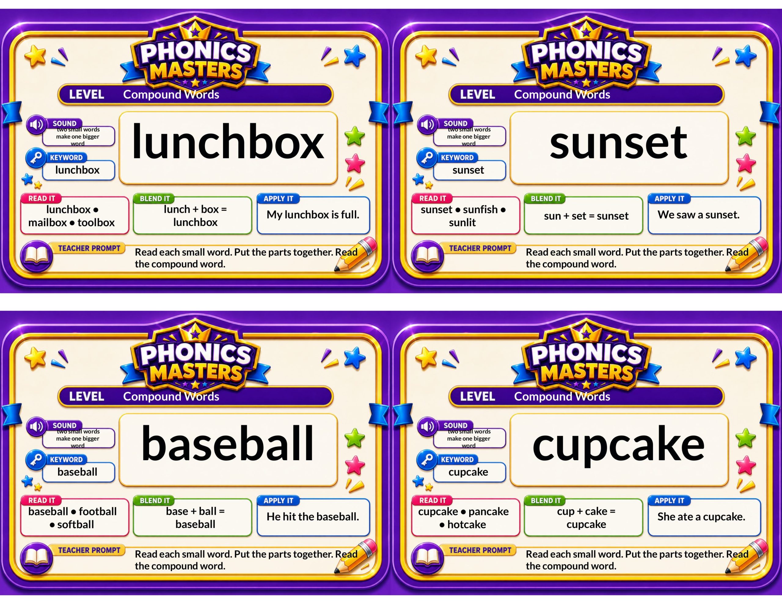 Phonics Masters Deck 5 – Multisyllabic Words | 64 Syllable Reading and Decoding Cards