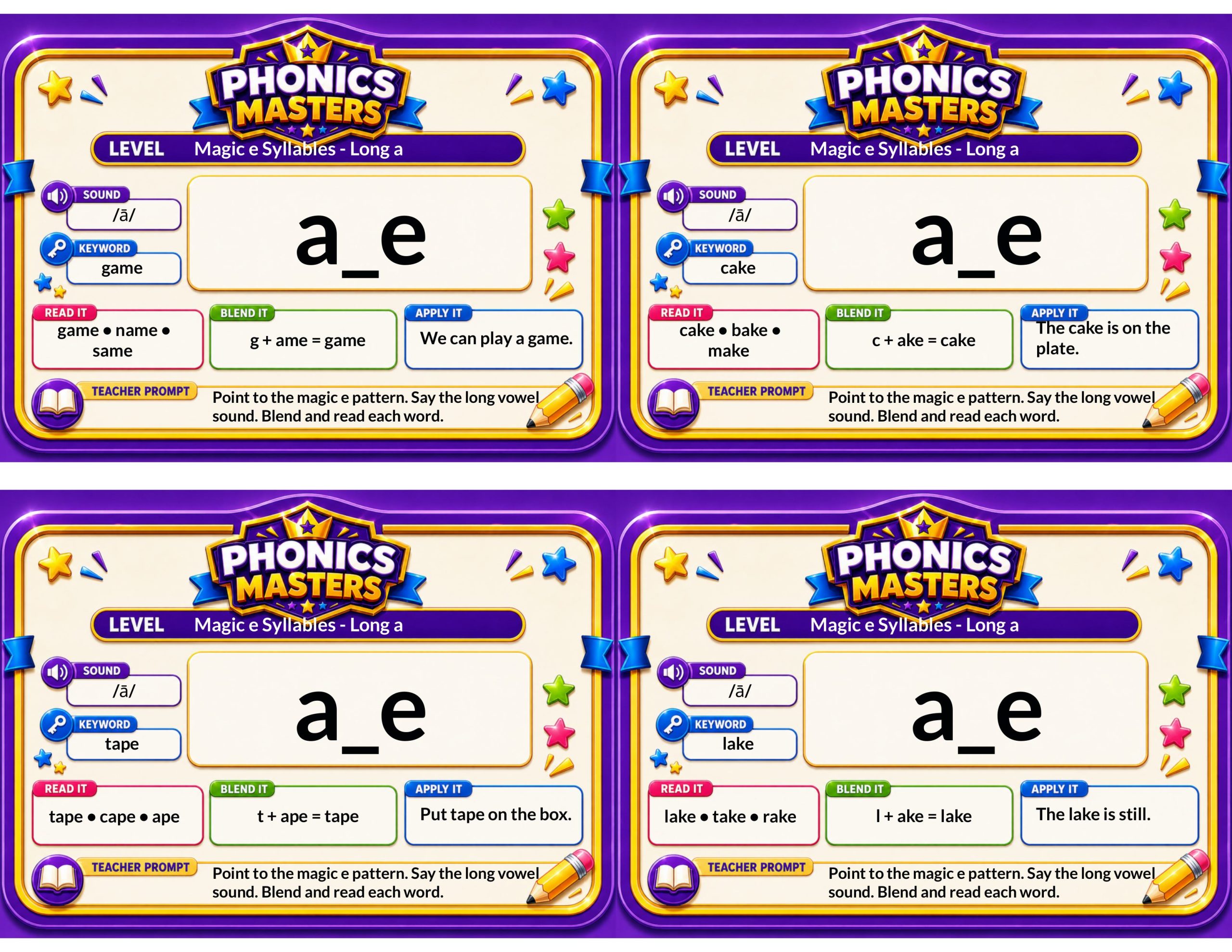 Phonics Masters Deck 7 – Magic E Syllables | 64 Silent E and Long Vowel Cards