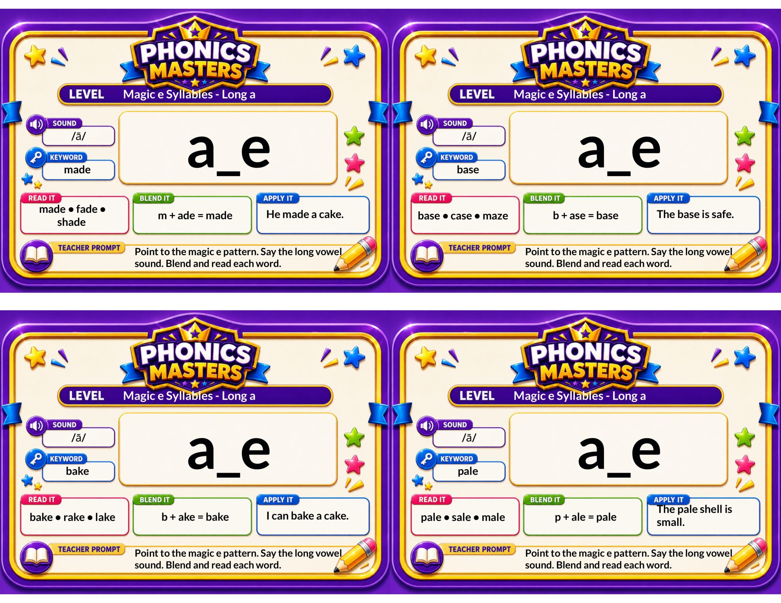 Phonics Masters Deck 7 – Magic E Syllables | 64 Silent E and Long Vowel Cards