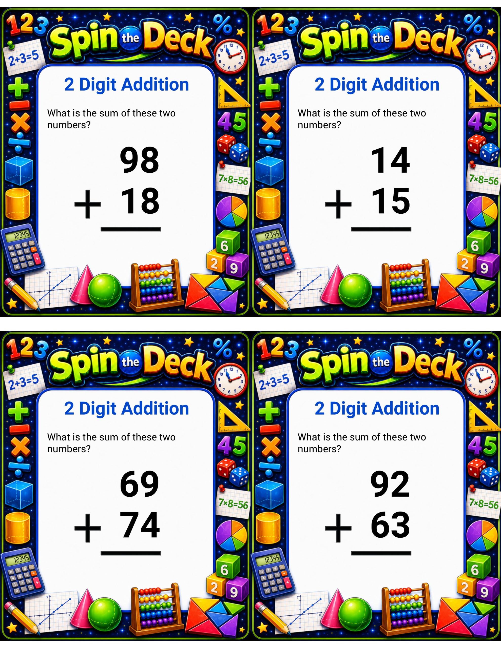 Spin the Deck – 2-Digit Addition | Math Fluency and Addition Practice Cards