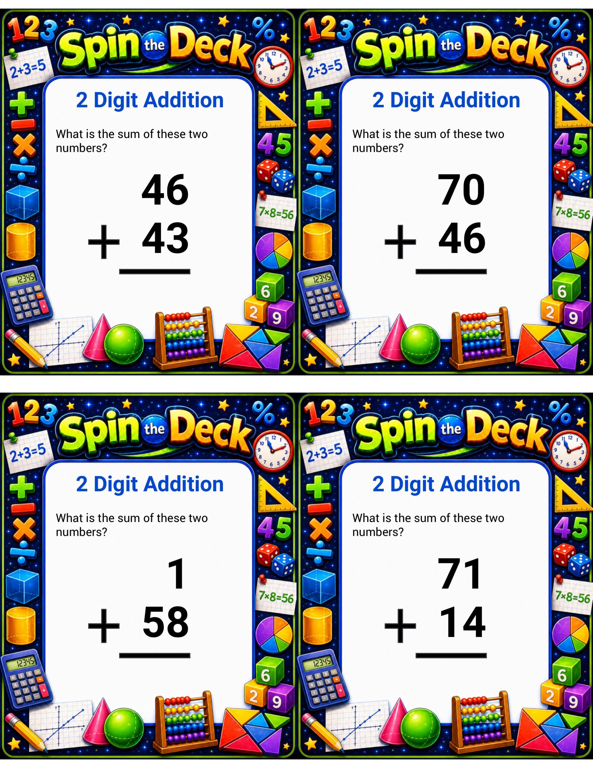 Spin the Deck – 2-Digit Addition | Math Fluency and Addition Practice Cards