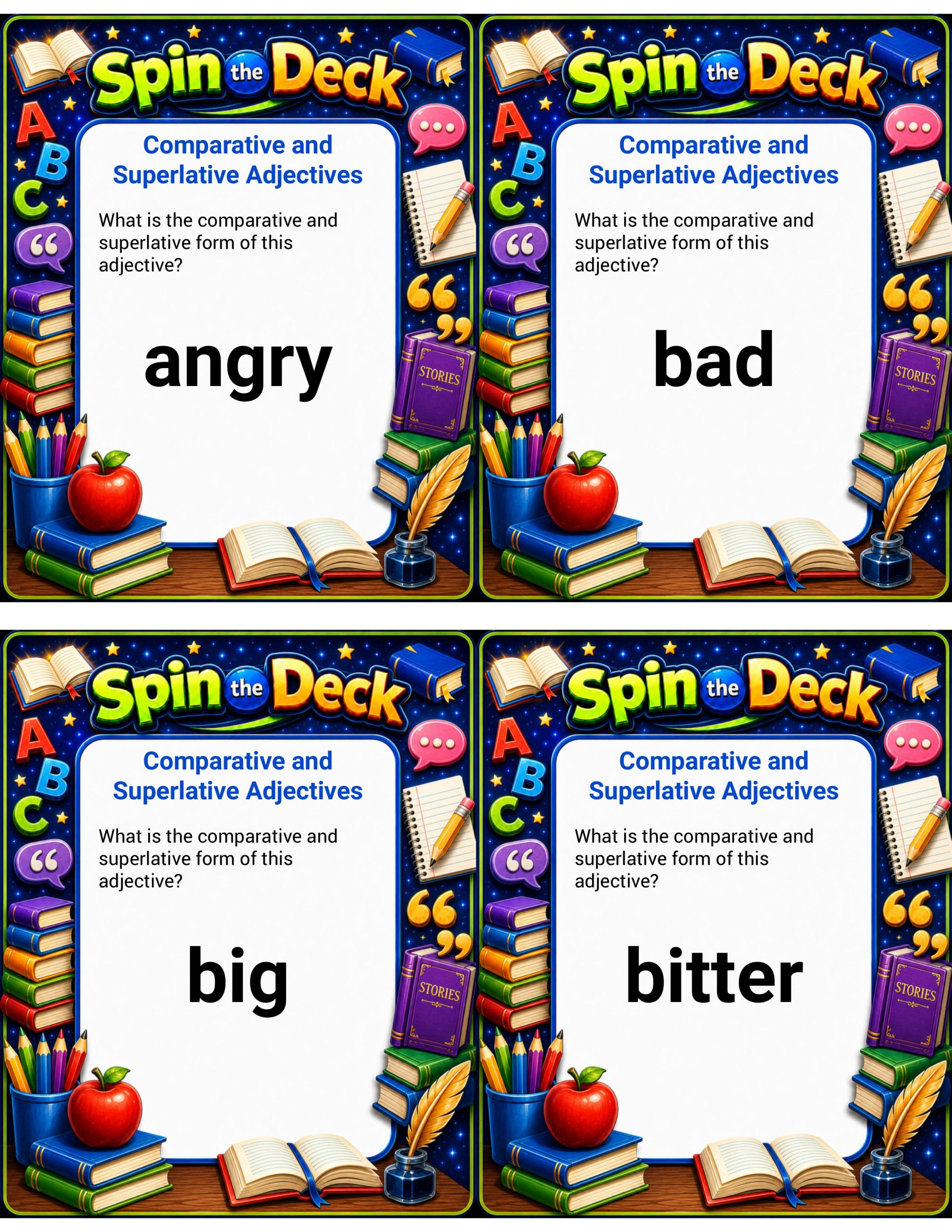 Spin the Deck – Comparative and Superlative Adjectives | Grammar Practice Cards