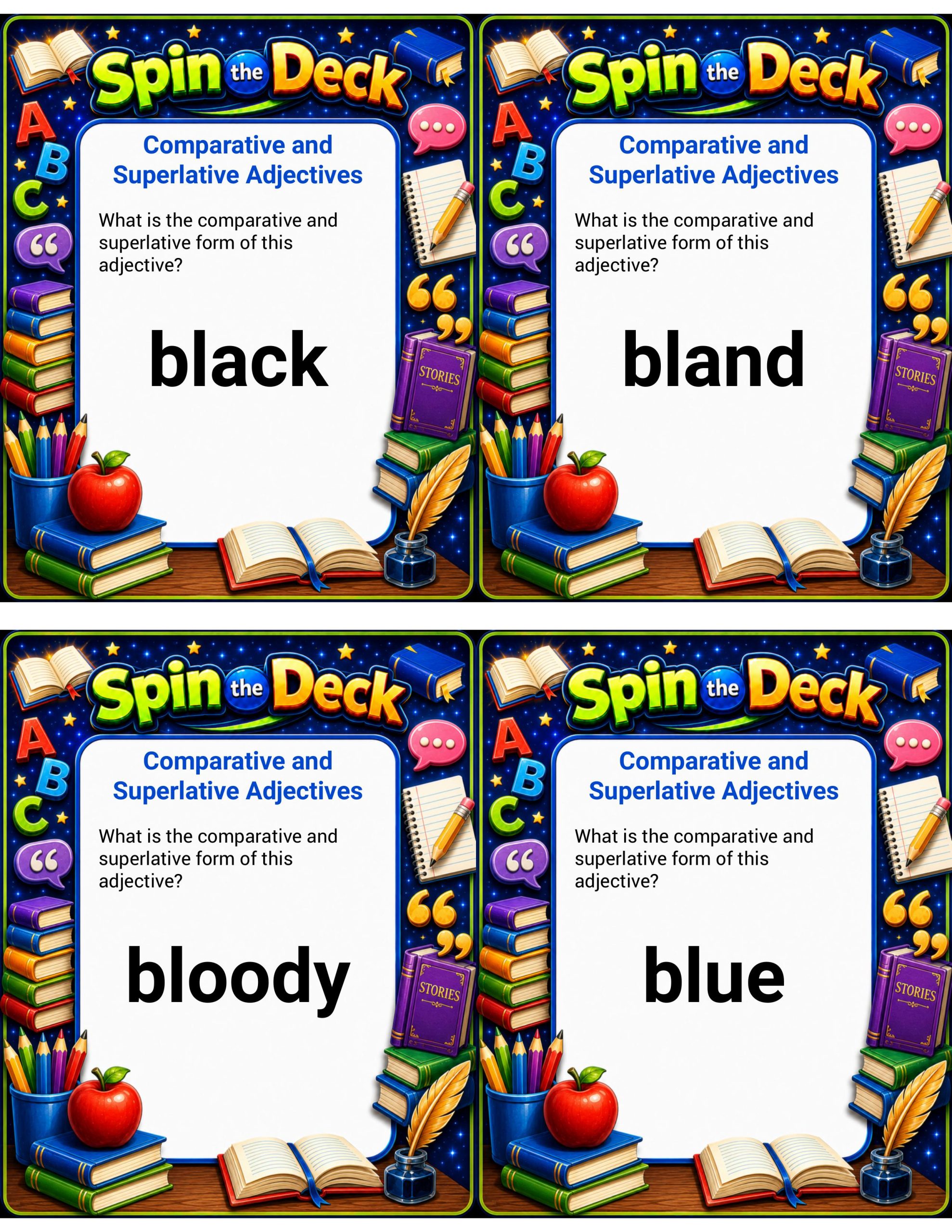 Spin the Deck – Comparative and Superlative Adjectives | Grammar Practice Cards