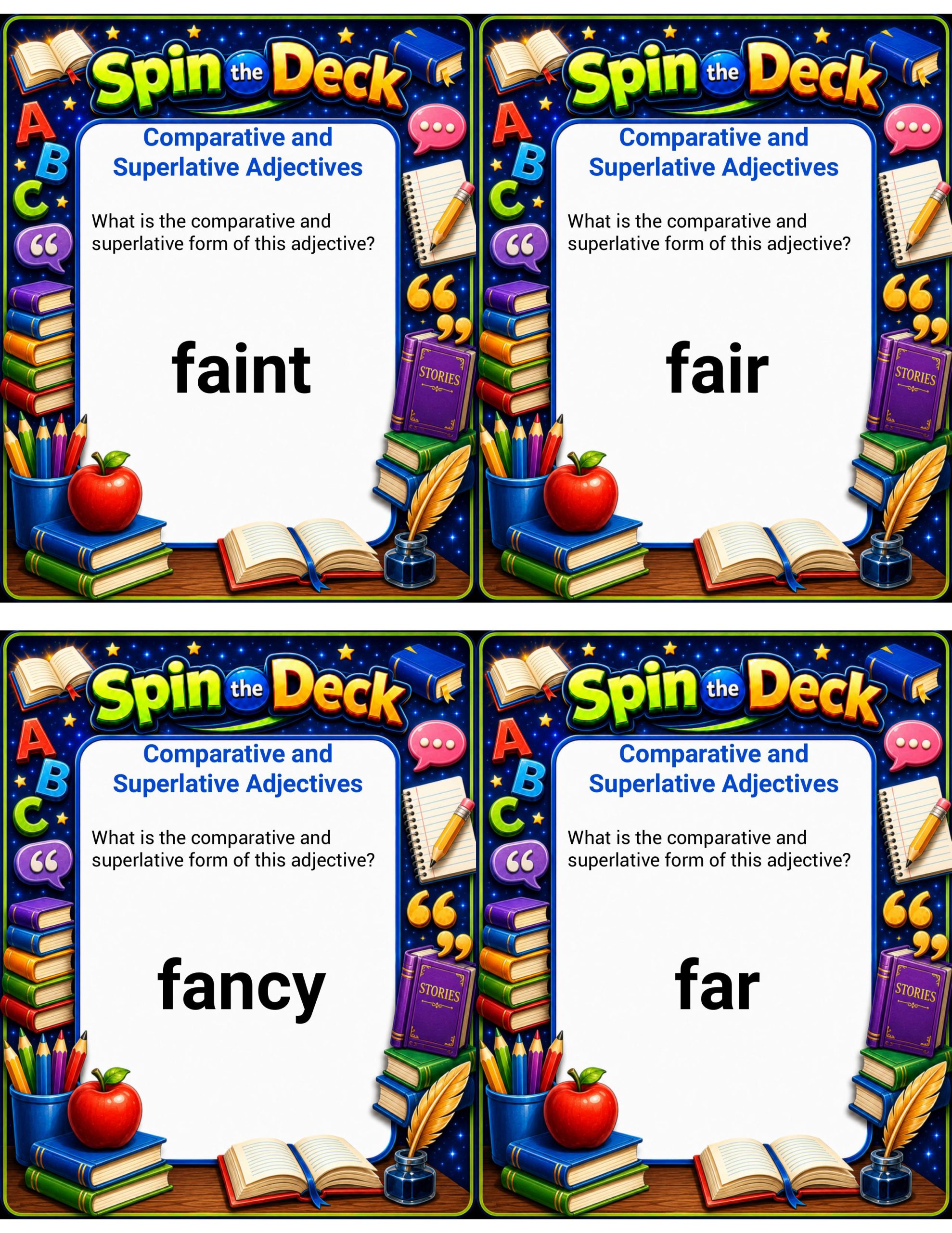Spin the Deck – Comparative and Superlative Adjectives 2 | Grammar Practice Cards