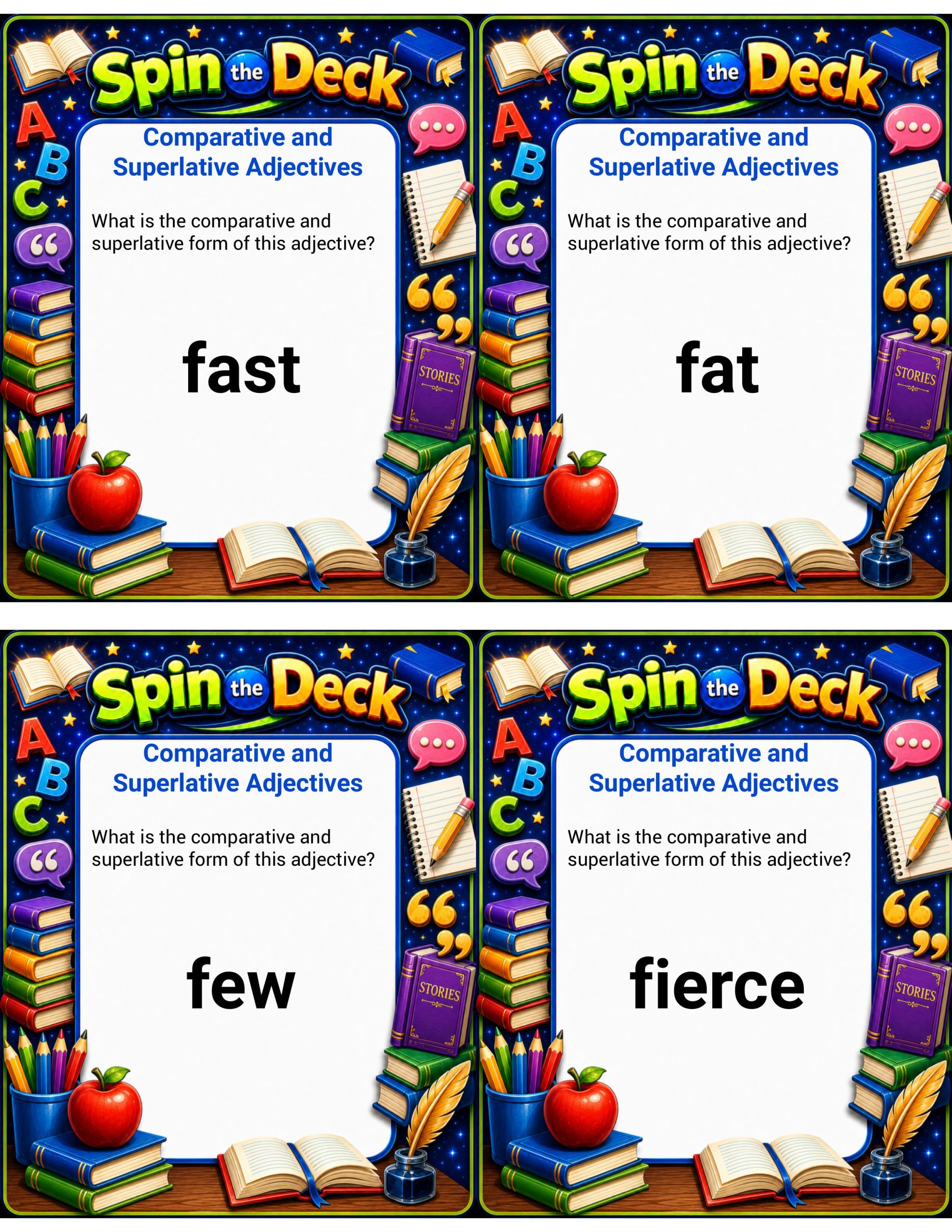 Spin the Deck – Comparative and Superlative Adjectives 2 | Grammar Practice Cards