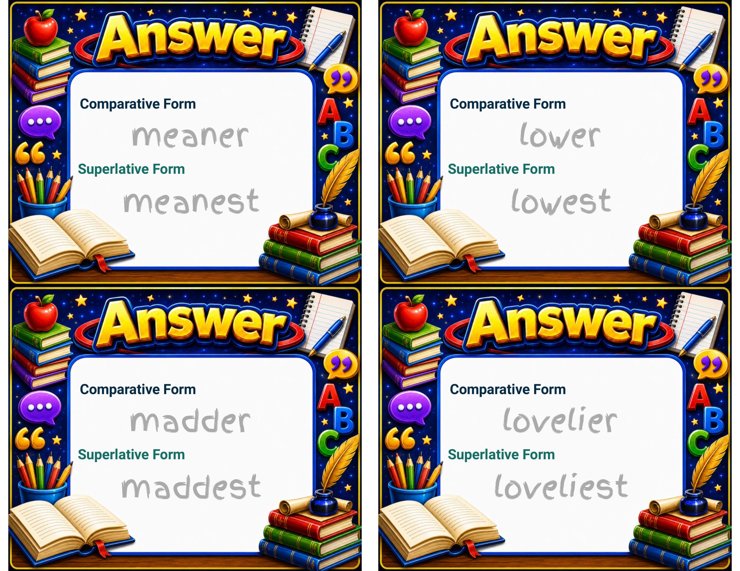 Spin the Deck – Comparative and Superlative Adjectives 3 | Grammar and Vocabulary Cards
