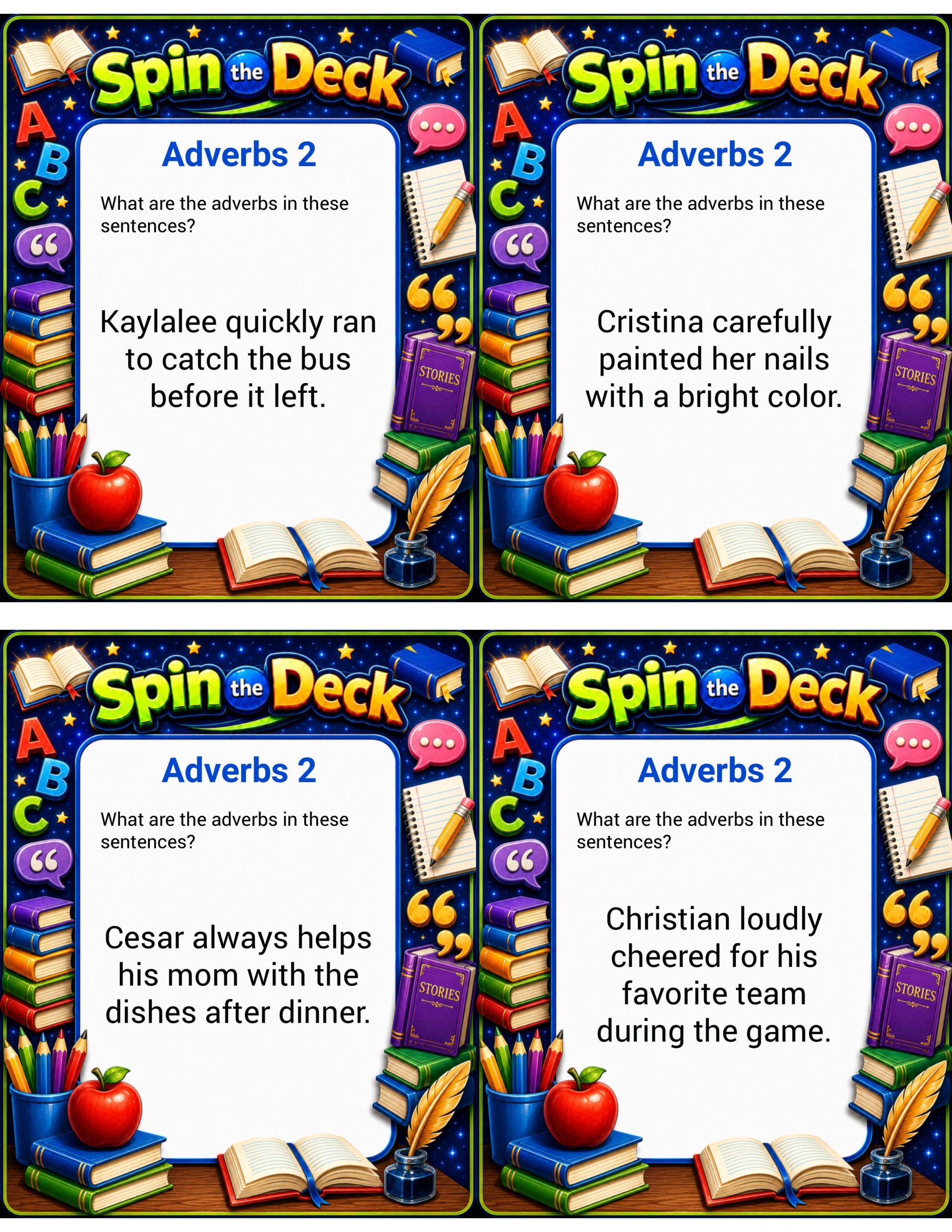 Spin the Deck – Adverbs Set 2 | Grammar Identification and ELA Task Cards