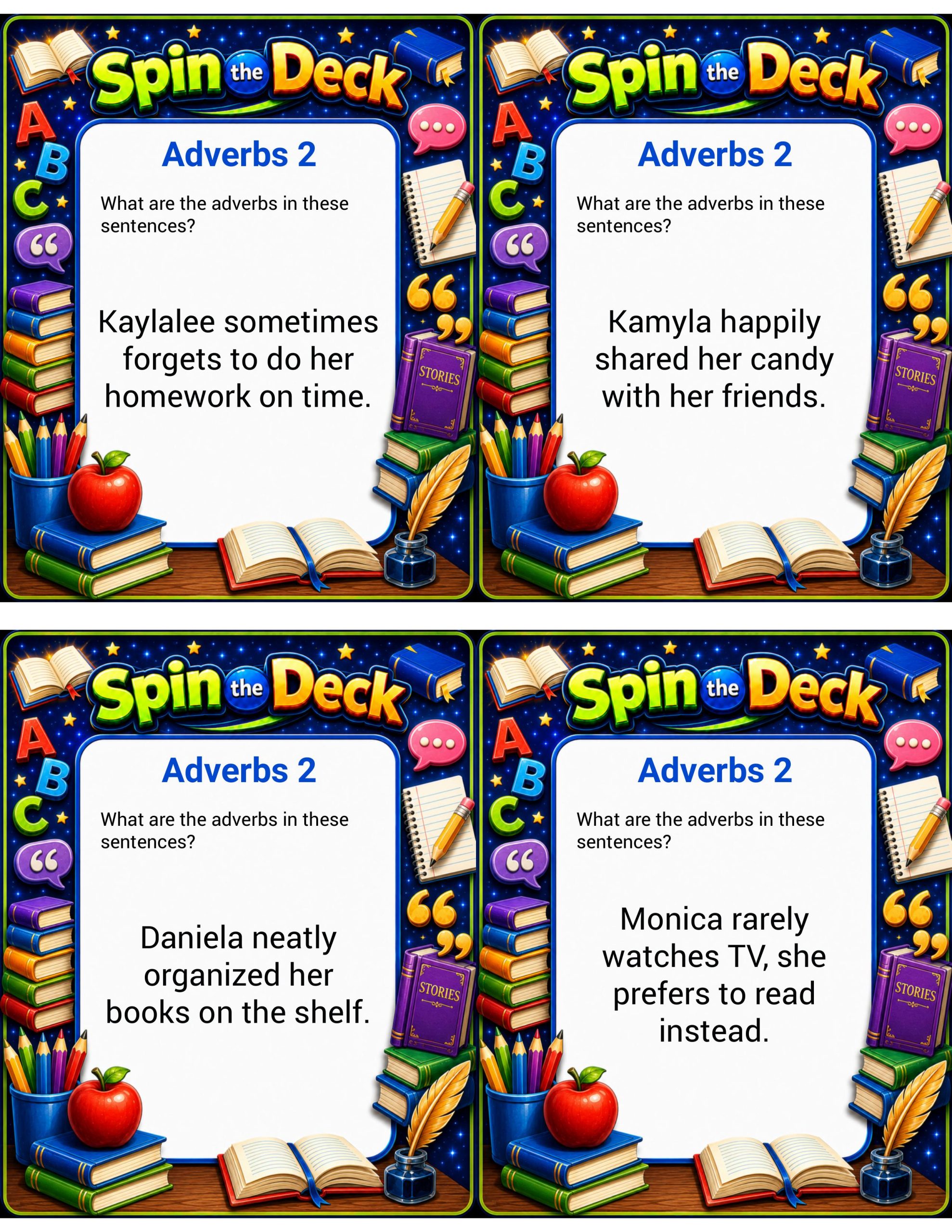 Spin the Deck – Adverbs Set 2 | Grammar Identification and ELA Task Cards