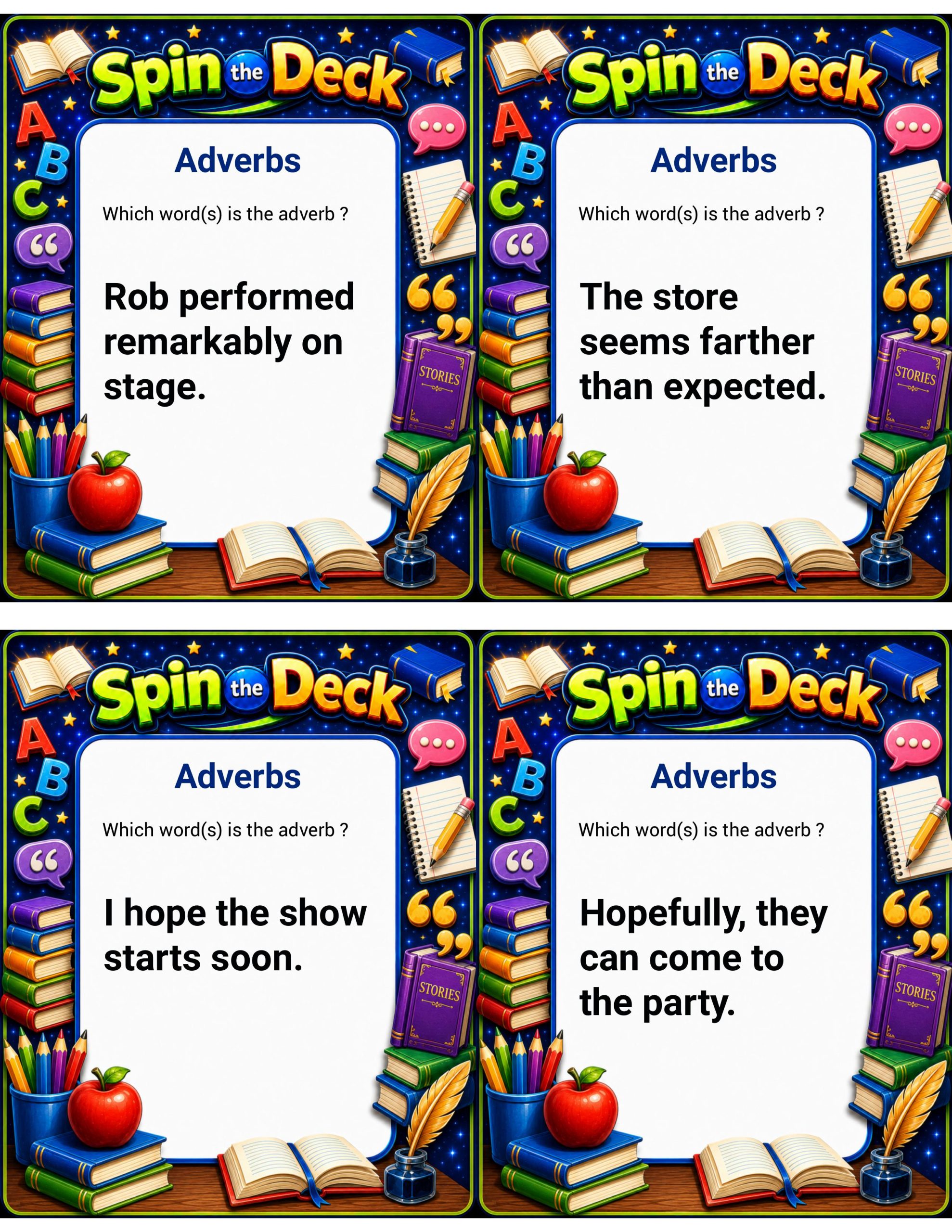 Spin the Deck: Adverbs | Grammar Task Cards and Parts of Speech Review