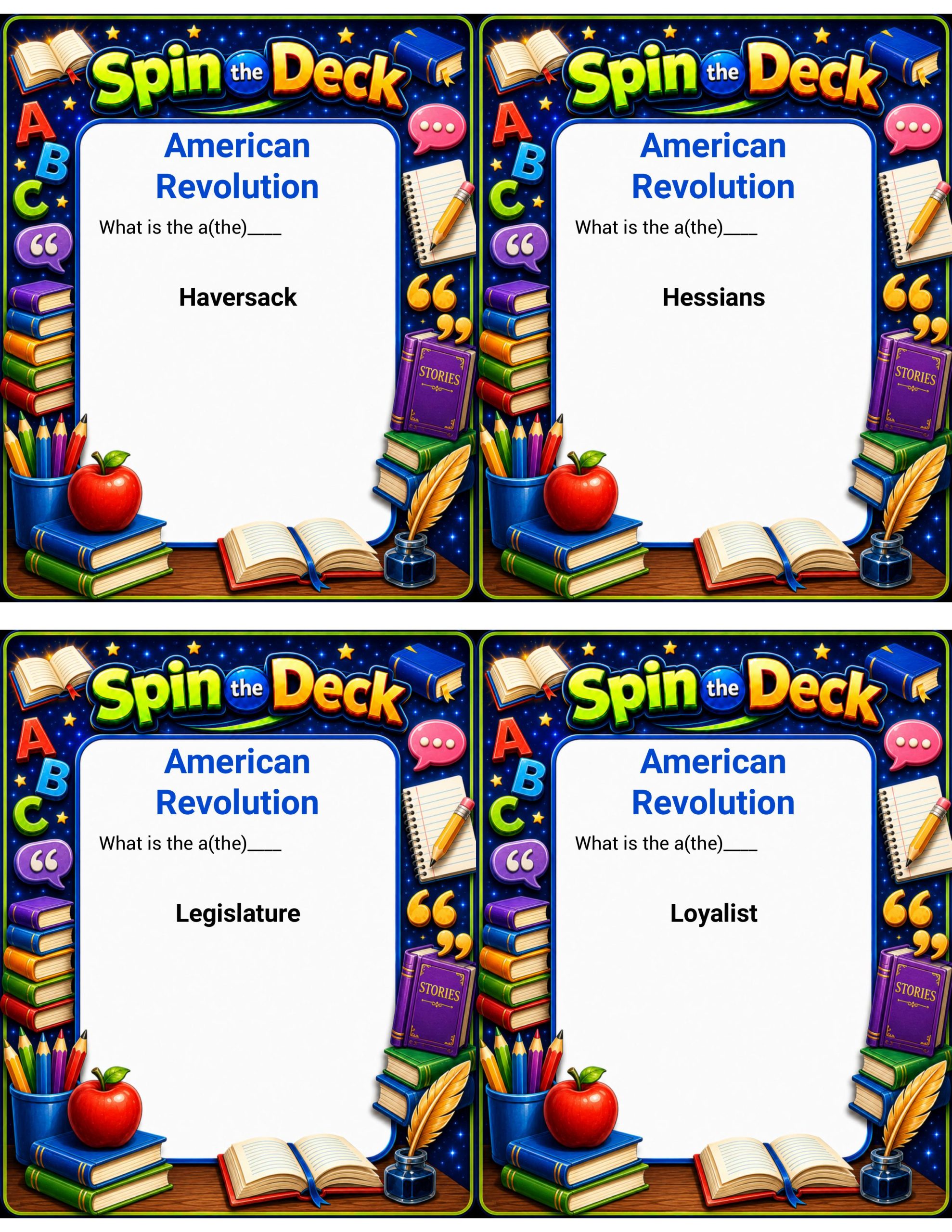 Spin the Deck – American Revolution | U.S. History Vocabulary and Review Cards