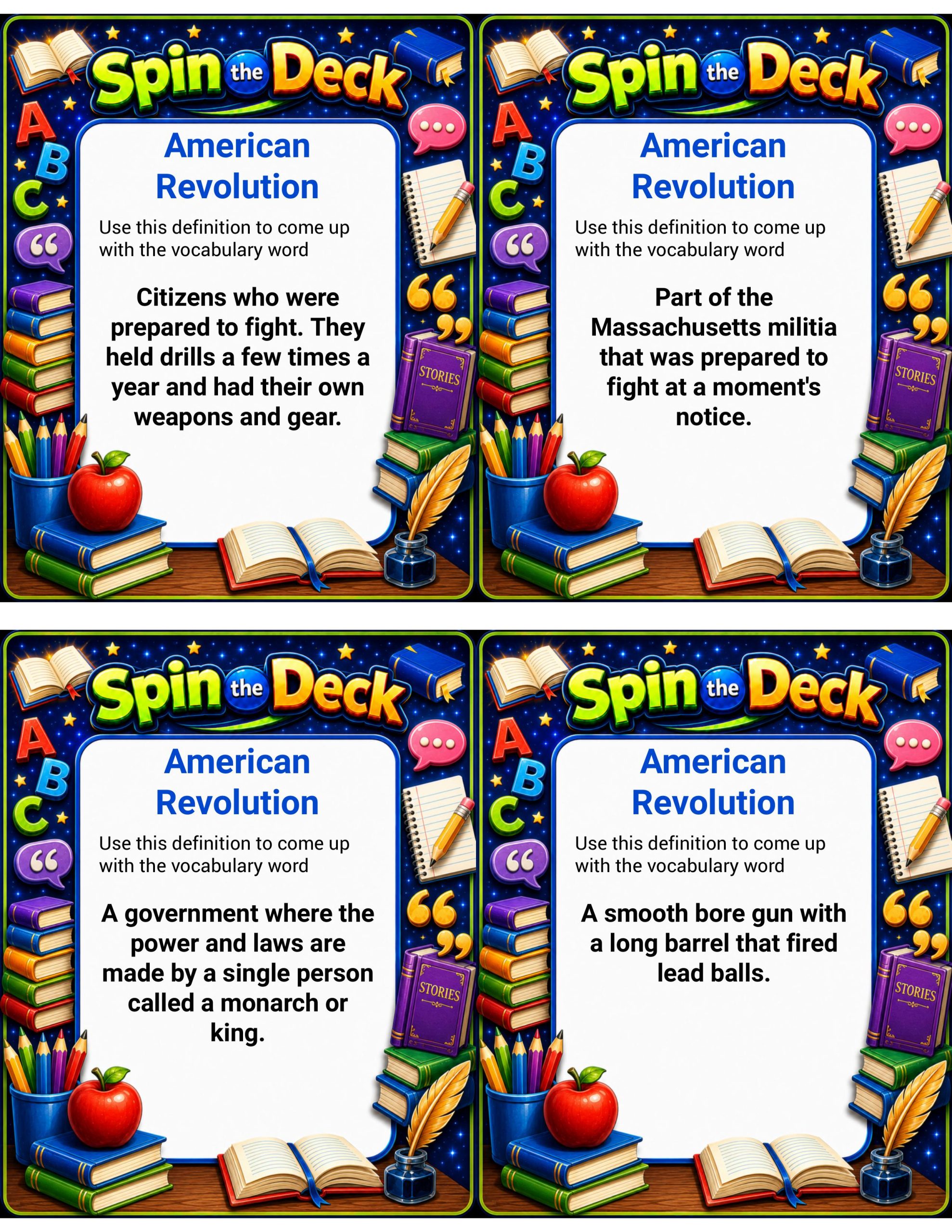 Spin the Deck – American Revolution | U.S. History Vocabulary and Review Cards