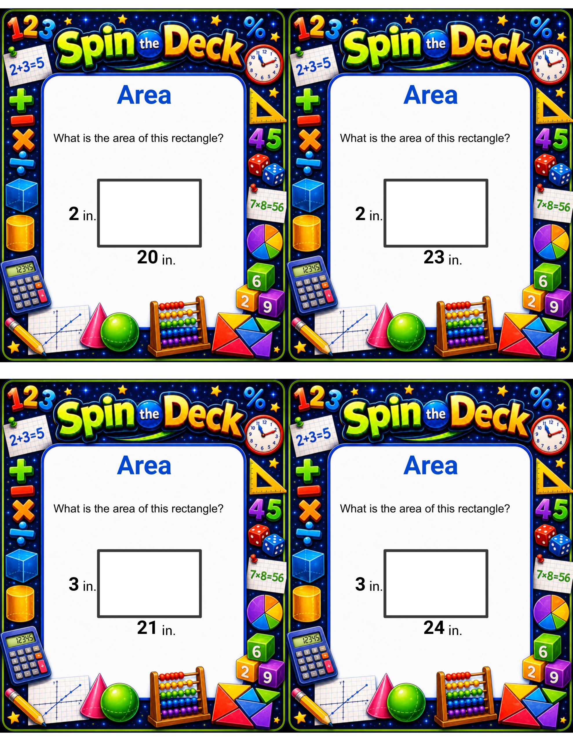 Spin the Deck – Area | Finding the Area of Rectangles Task Cards