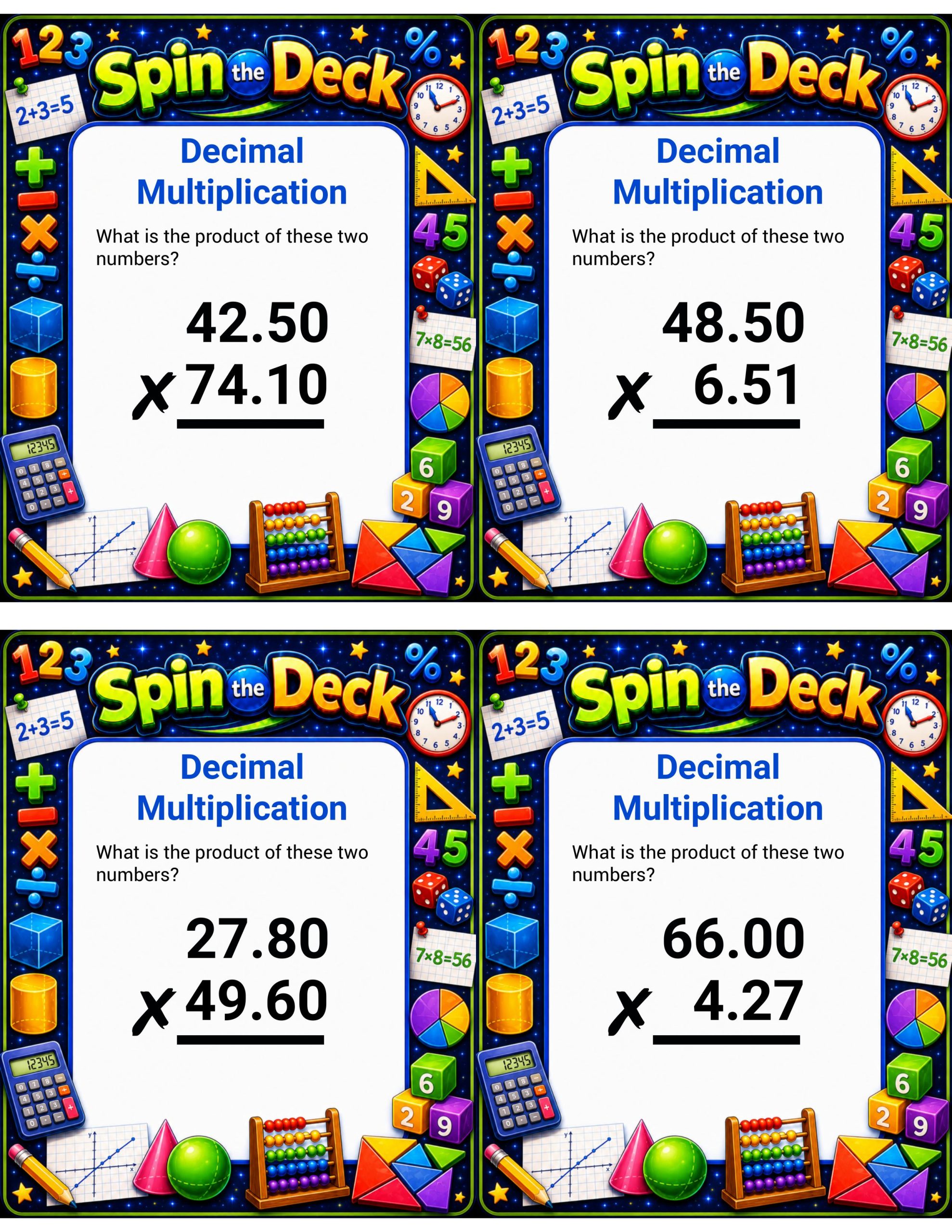 Spin the Deck – Decimal Multiplication | Decimal Operations and Math Fluency Cards