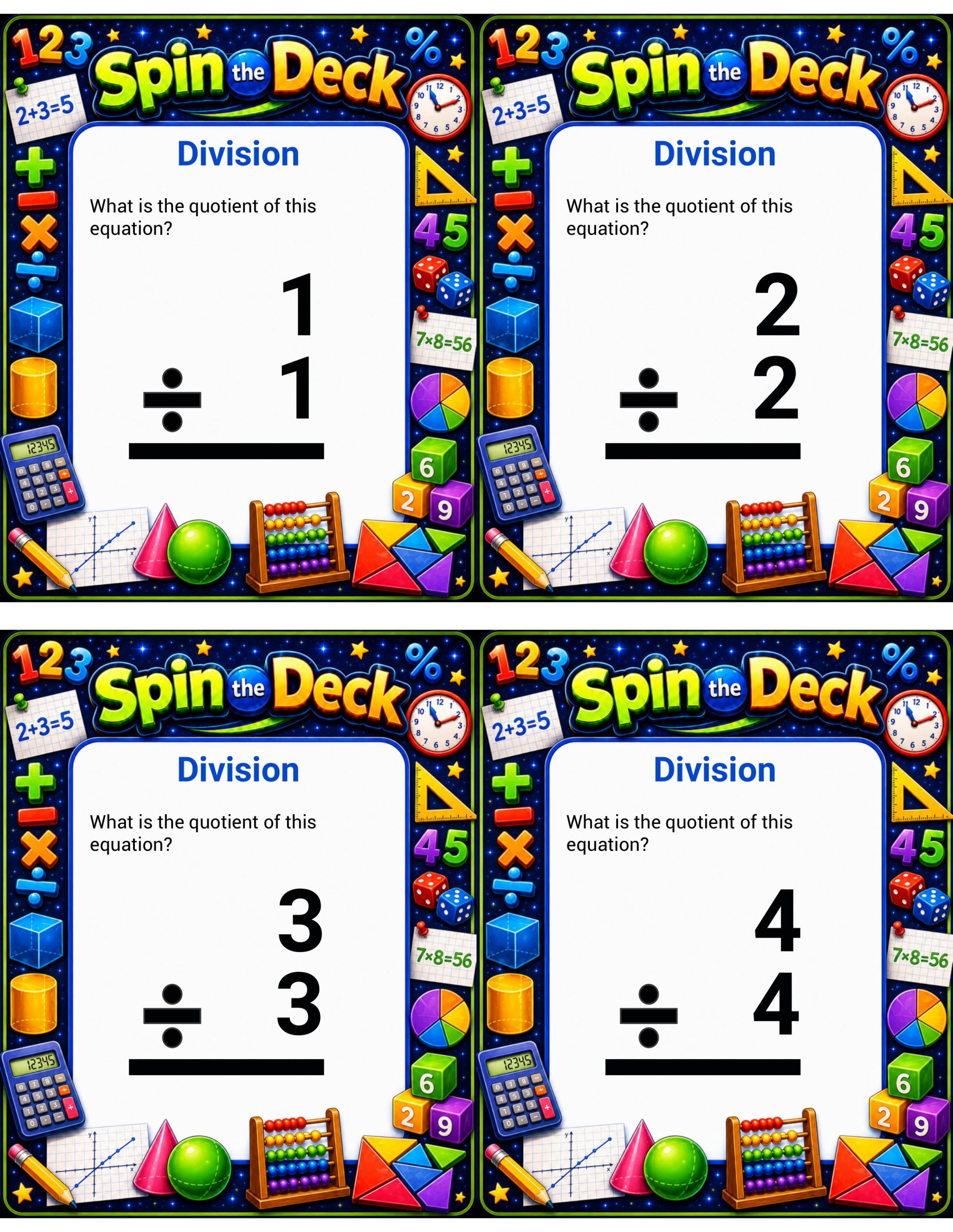 Spin the Deck – Division | Math Fact Fluency Practice Cards
