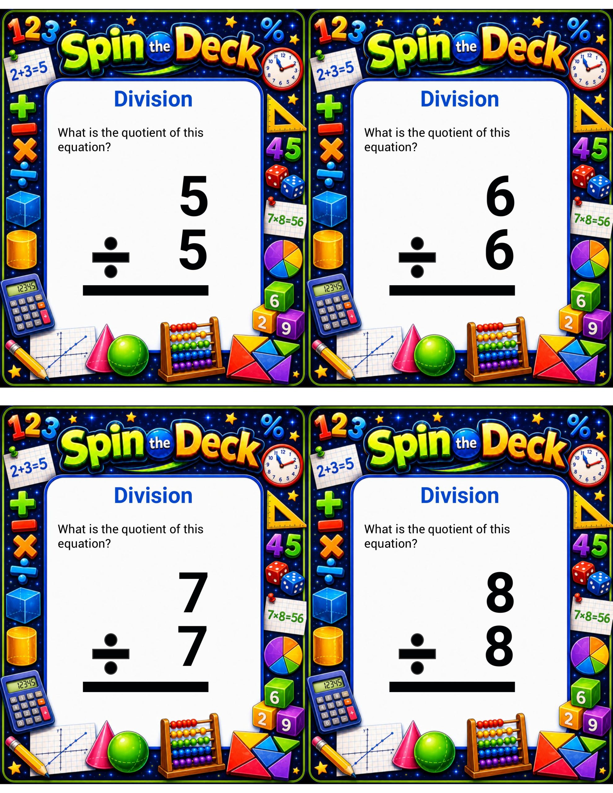 Spin the Deck – Division | Math Fact Fluency Practice Cards