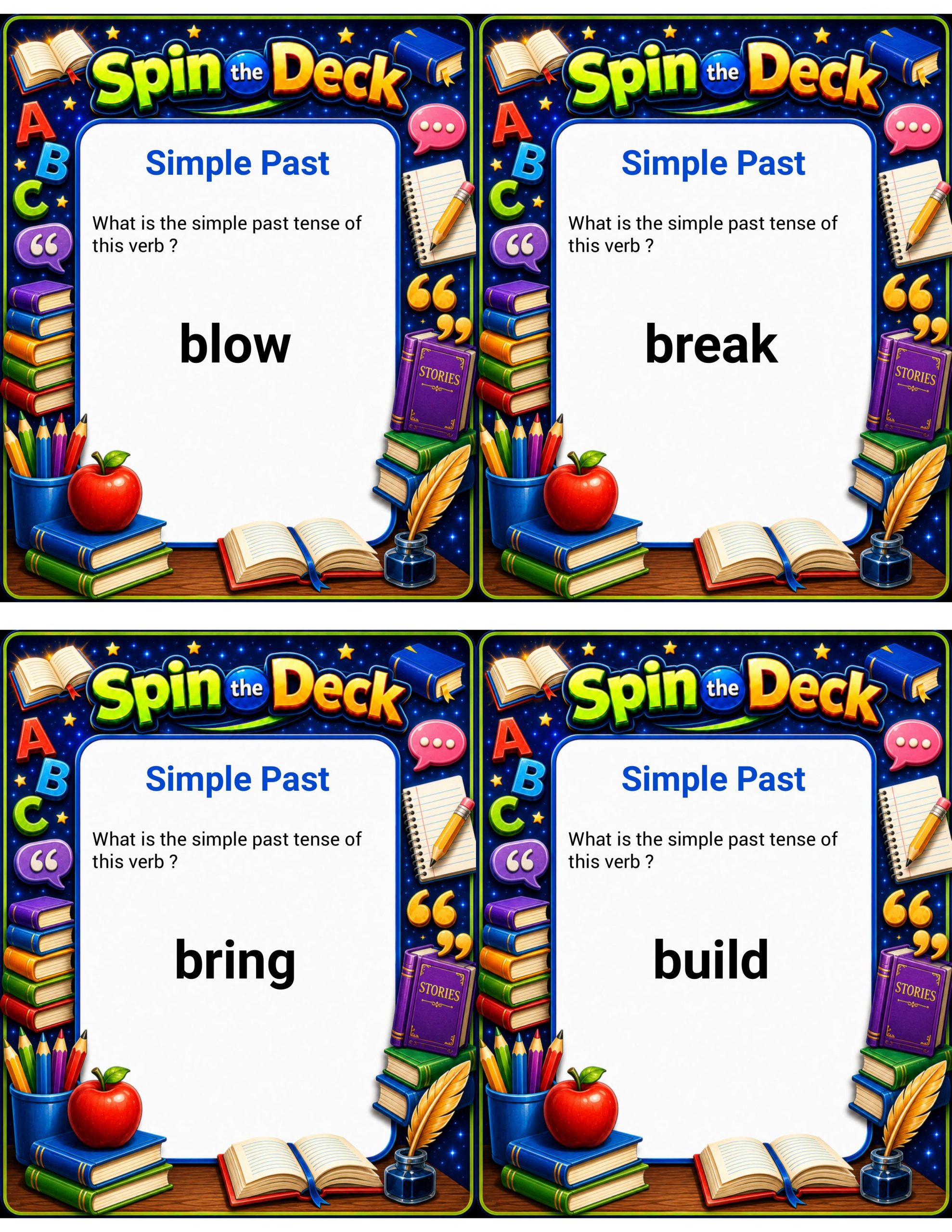 Spin the Deck – Simple Past Tense | Verb Conjugation and Grammar Cards