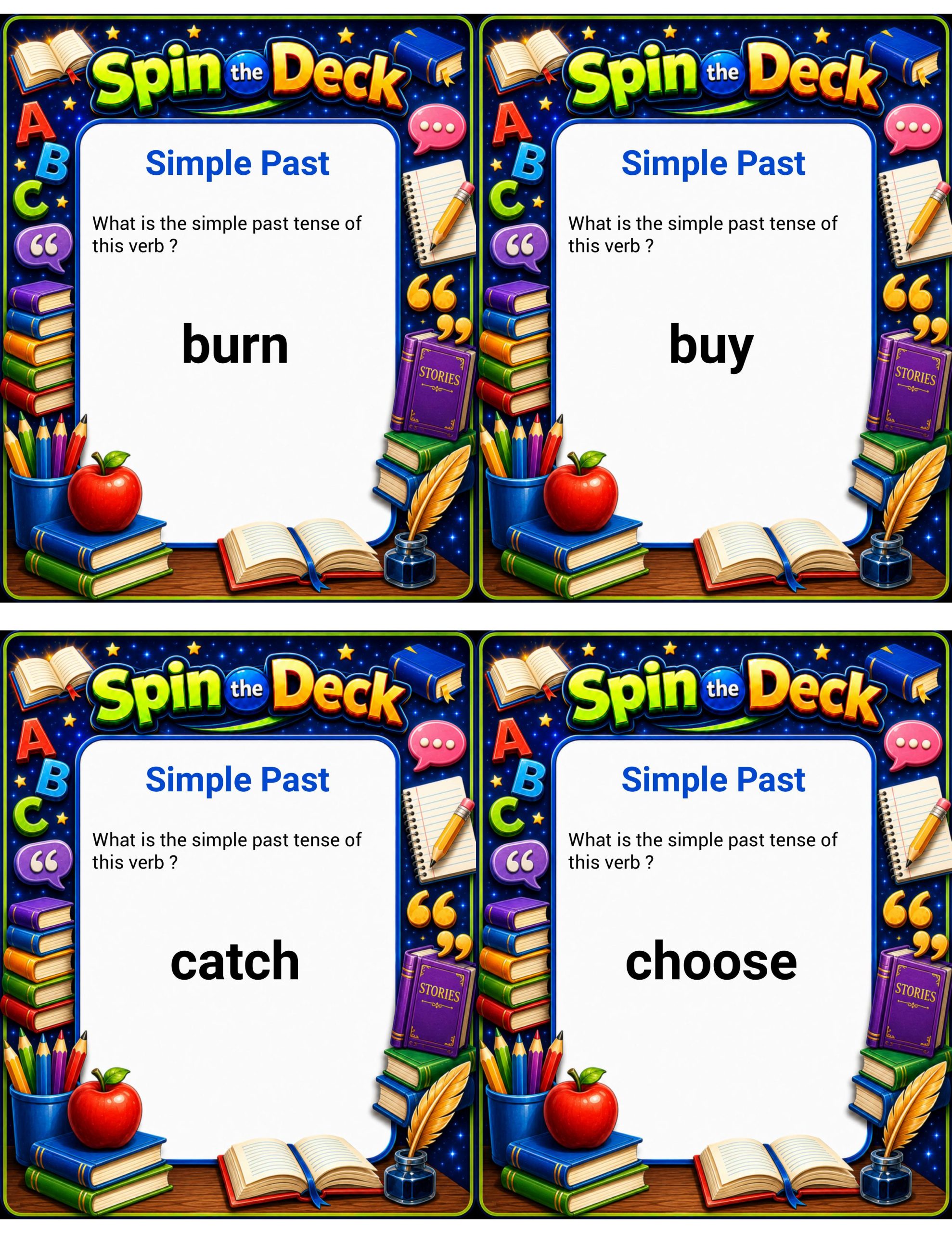 Spin the Deck – Simple Past Tense | Verb Conjugation and Grammar Cards