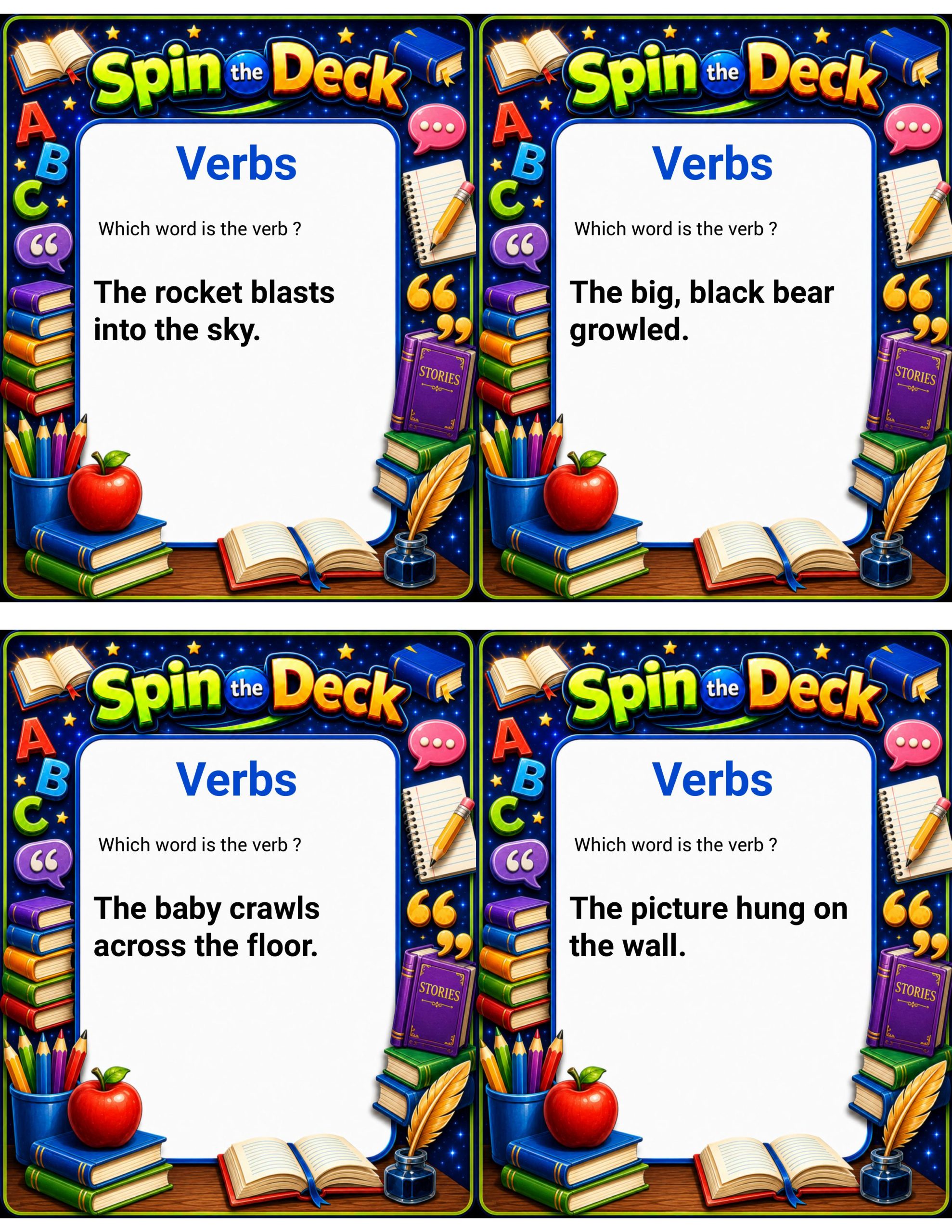 Spin the Deck – Verbs | Identifying Verbs in Sentences