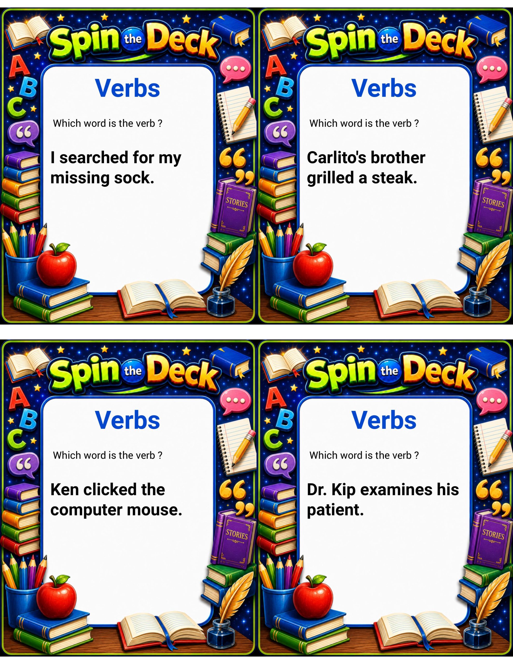Spin the Deck – Verbs | Identifying Verbs in Sentences