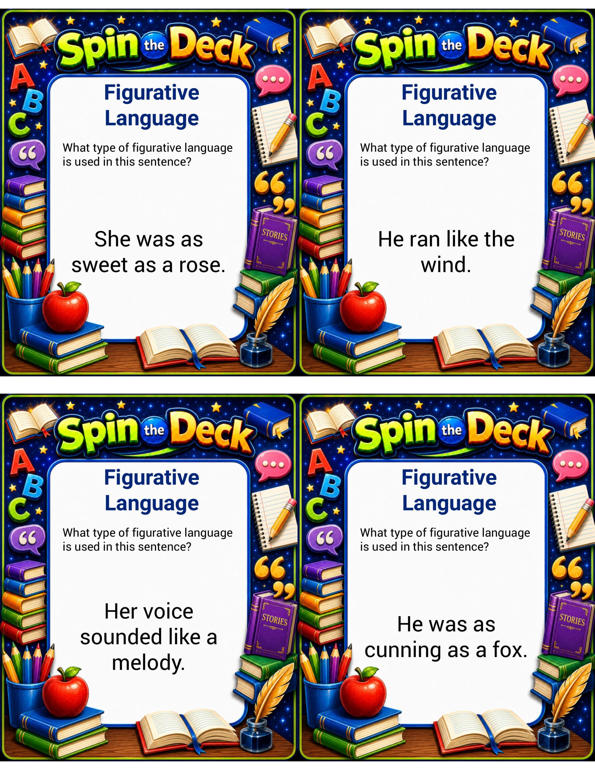 Spin the Deck: Figurative Language | 80 Task Cards with Answers