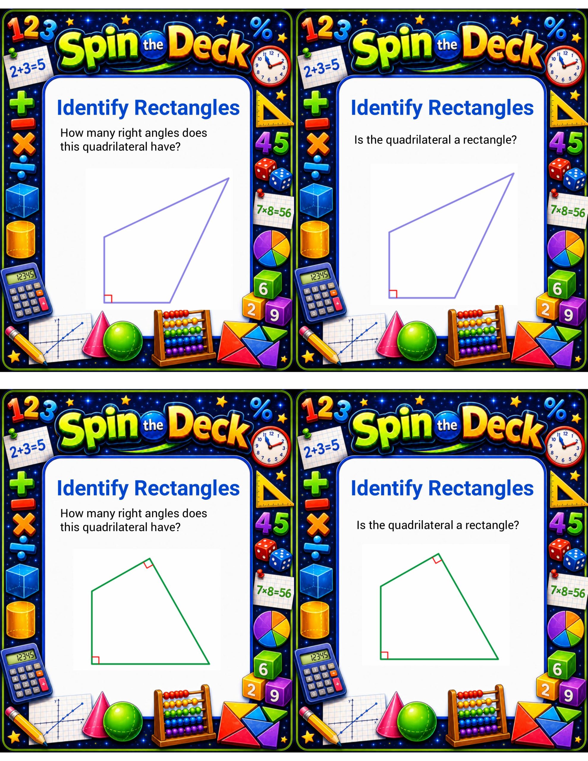 Spin the Deck – Identify Rectangles | Quadrilaterals and Right Angles Geometry Cards