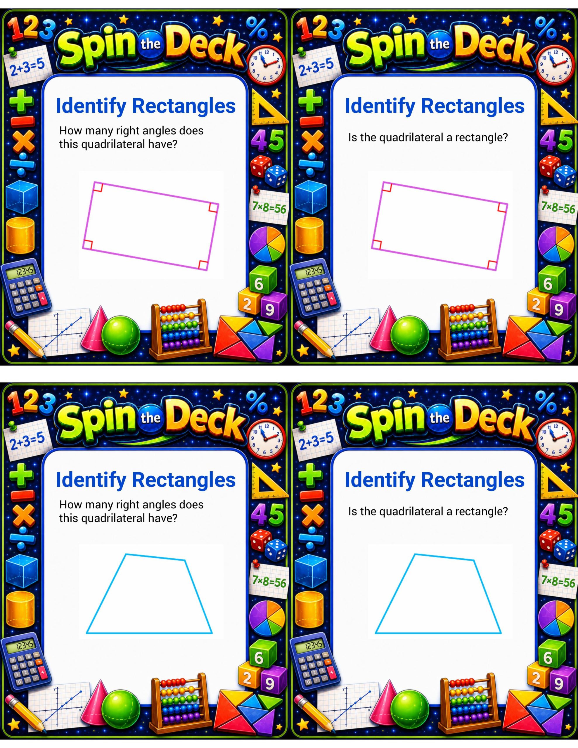 Spin the Deck – Identify Rectangles | Quadrilaterals and Right Angles Geometry Cards