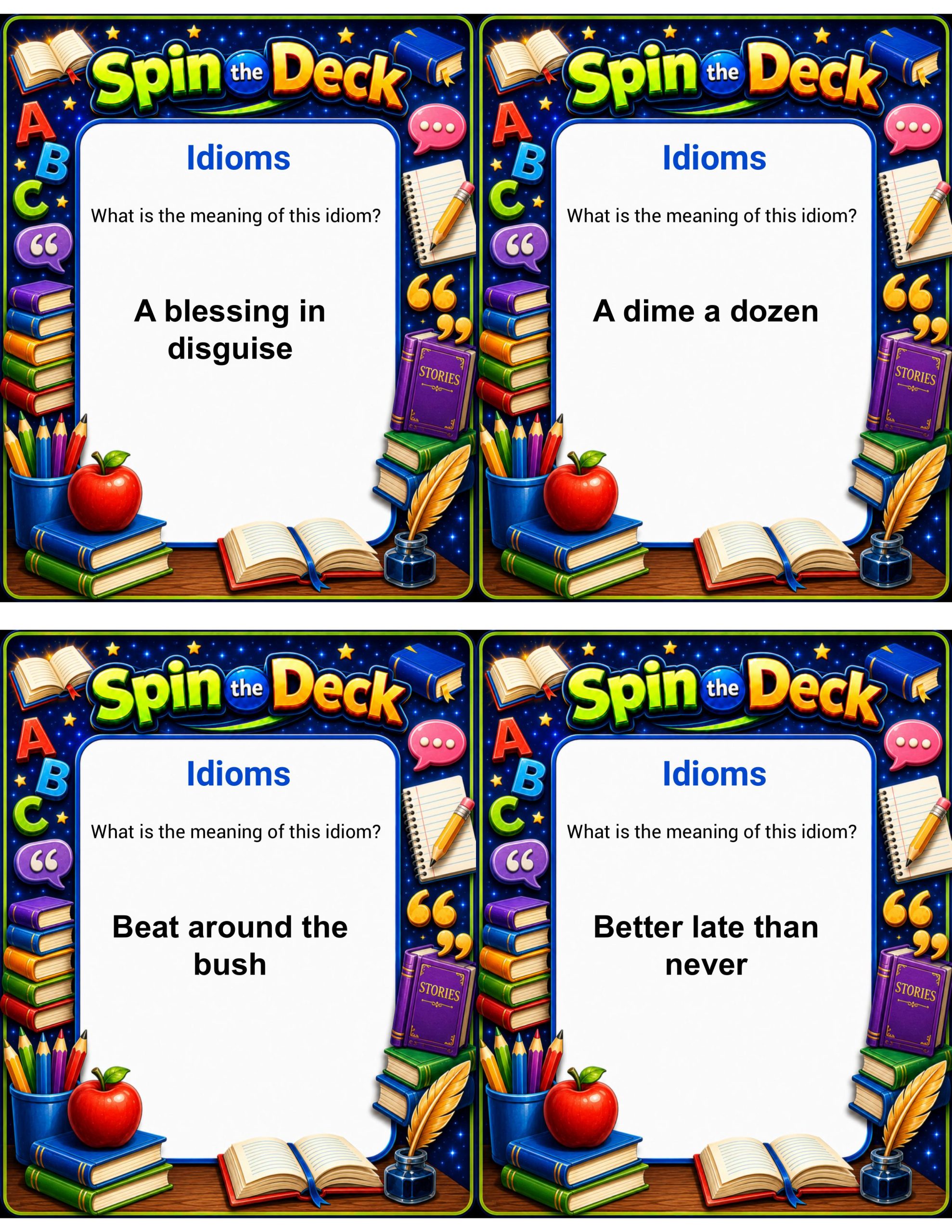 Spin the Deck – Idioms | Figurative Language and Reading Comprehension Cards