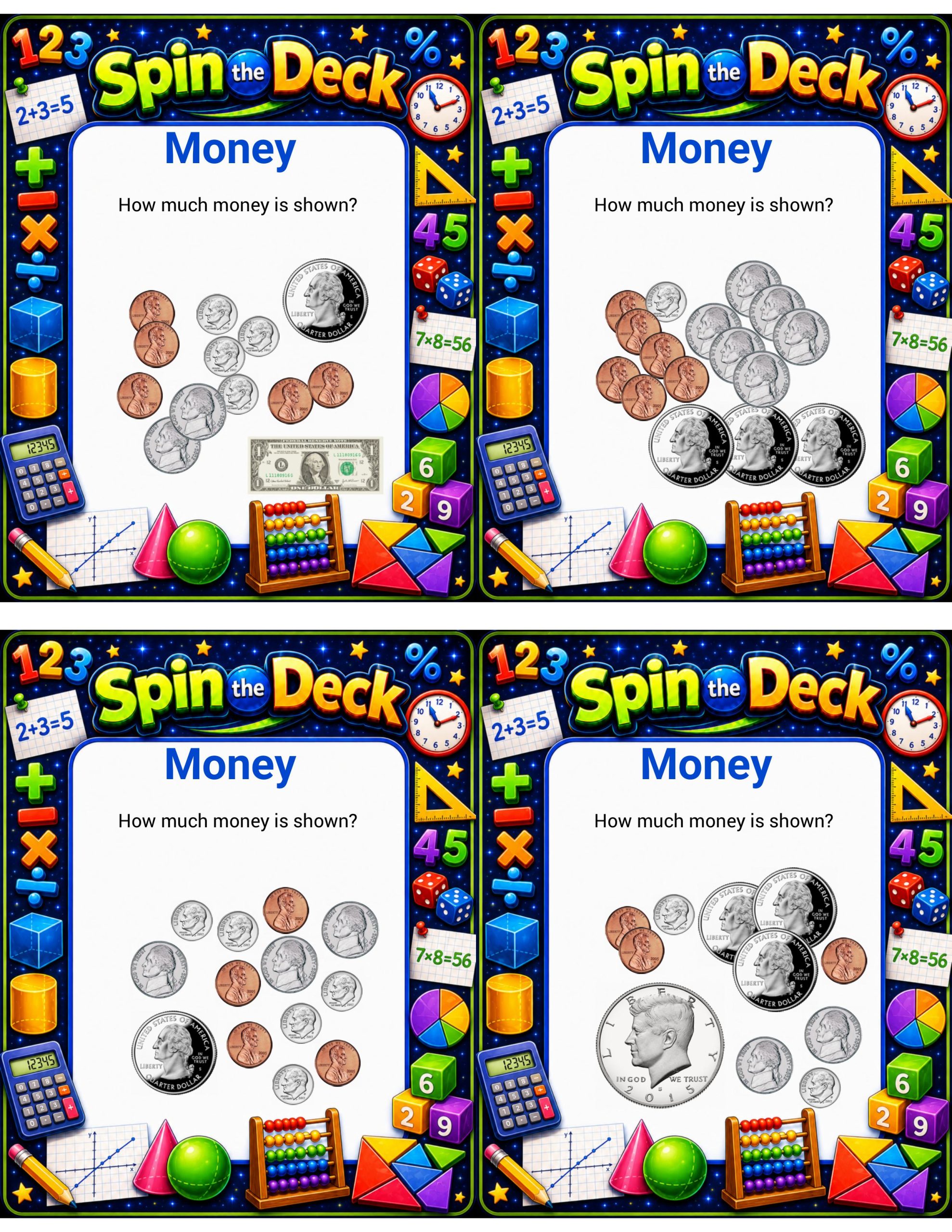 Spin the Deck – Money | Counting Coins and Money Identification Cards