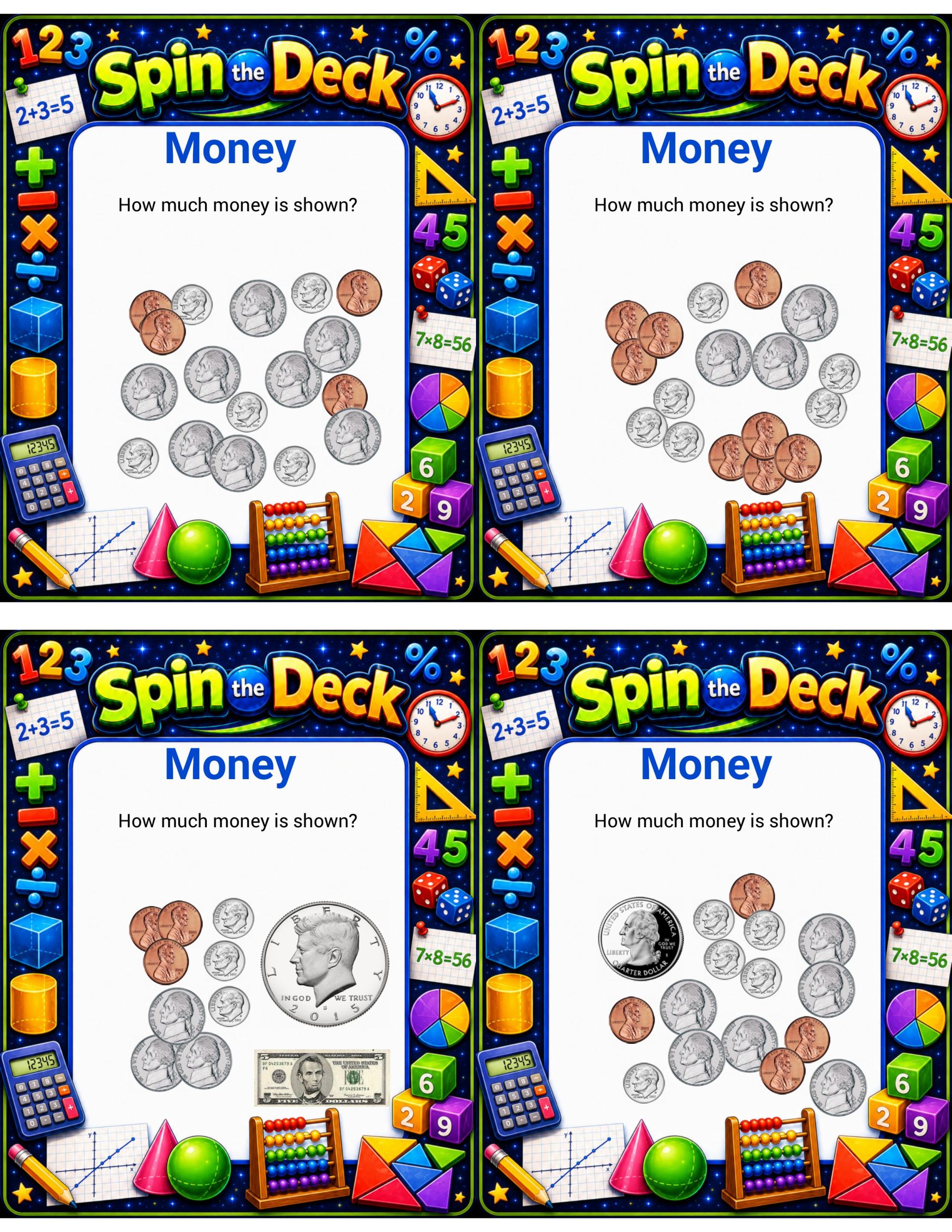 Spin the Deck – Money | Counting Coins and Money Identification Cards
