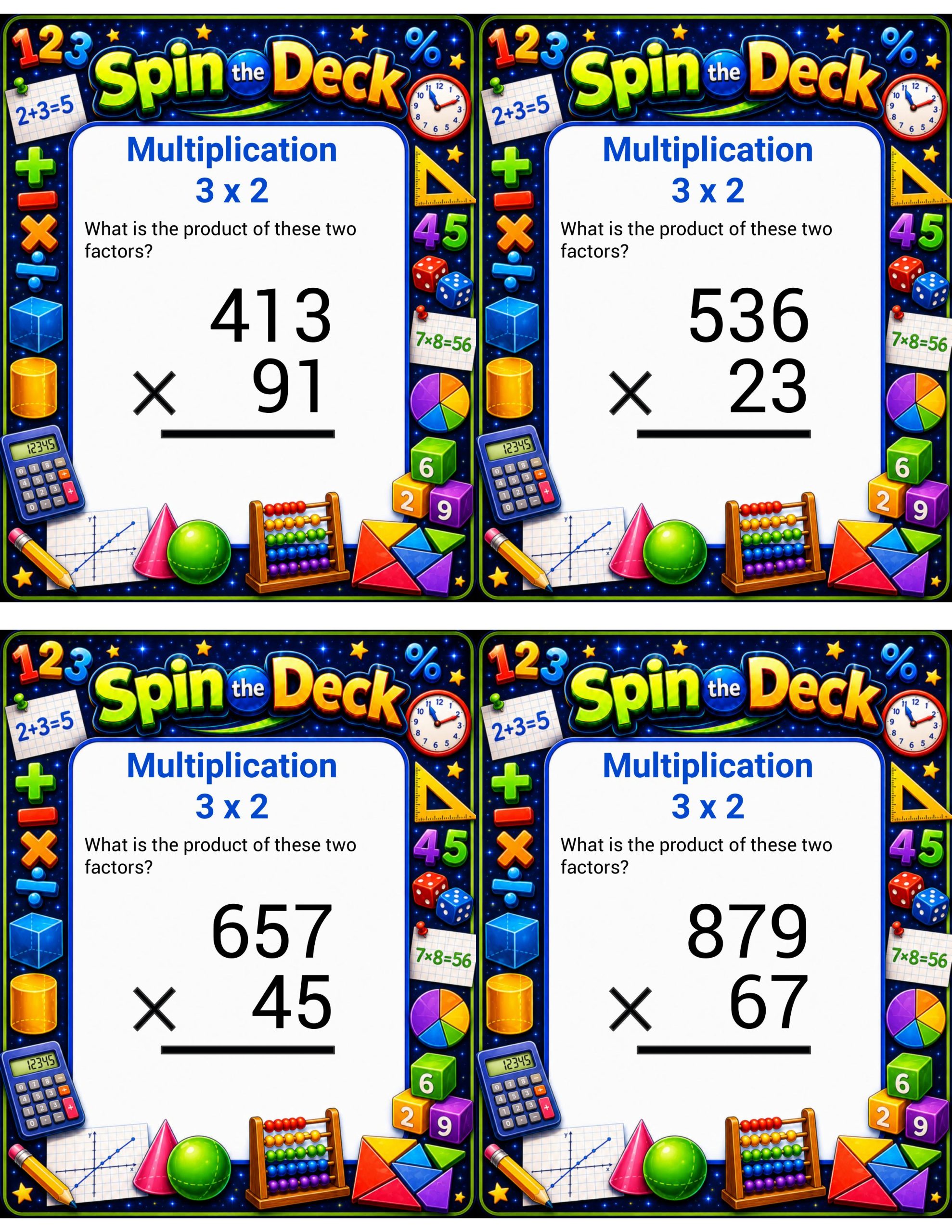 Spin the Deck – Multiplication 3 × 2 Set 2 | Multi-Digit Multiplication Task Cards