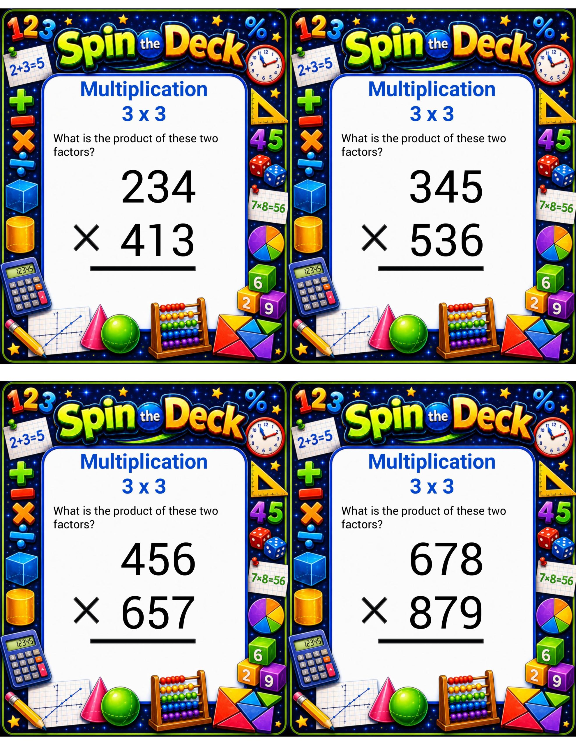 Spin the Deck – Multiplication 3 × 3 Set 2 | Multi-Digit Multiplication Task Cards