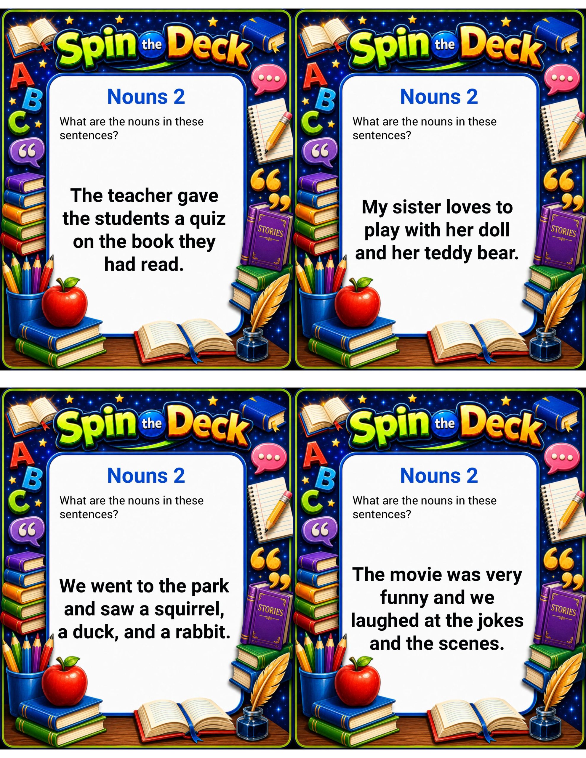 Spin the Deck – Nouns 2 Set | Parts of Speech and Grammar Identification Cards