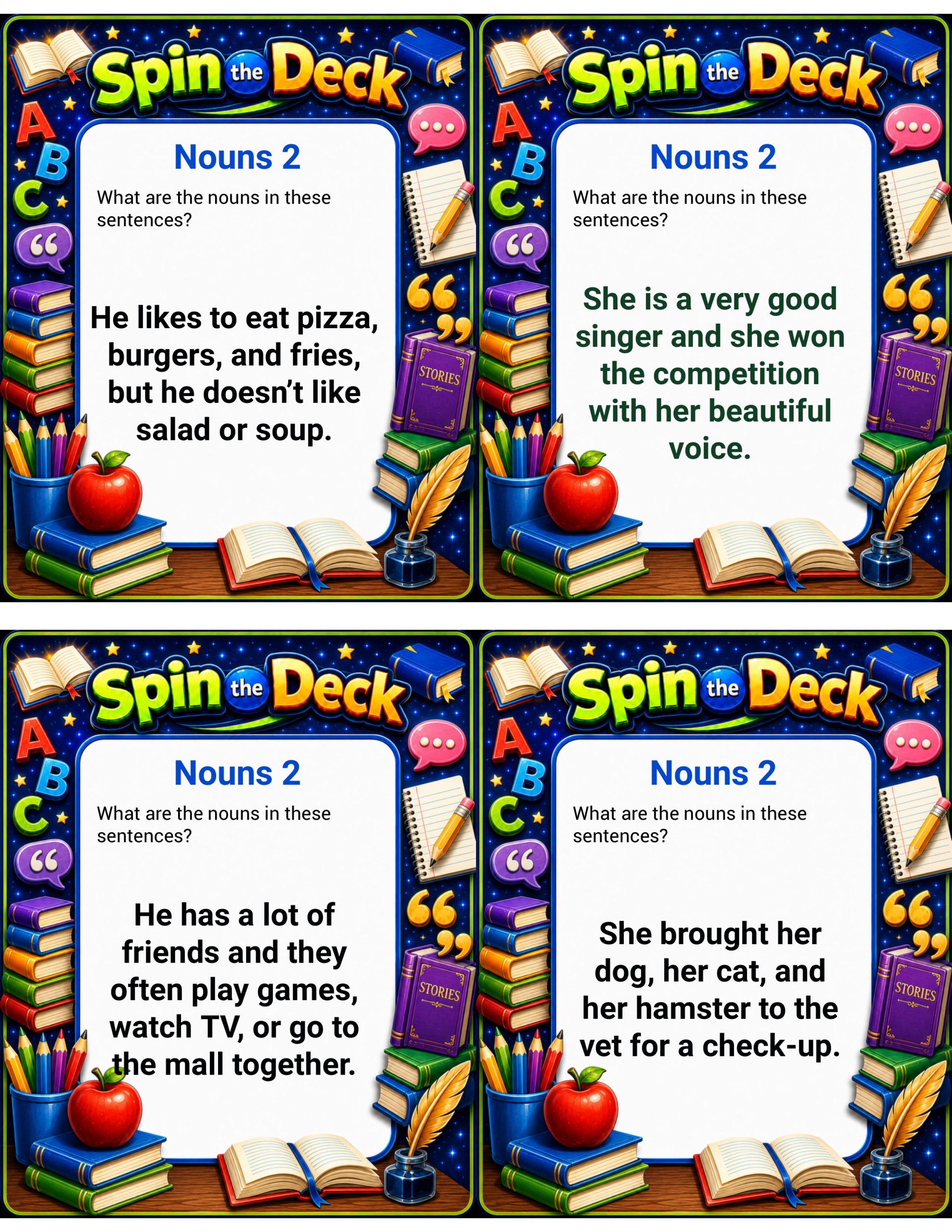 Spin the Deck – Nouns 2 Set | Parts of Speech and Grammar Identification Cards