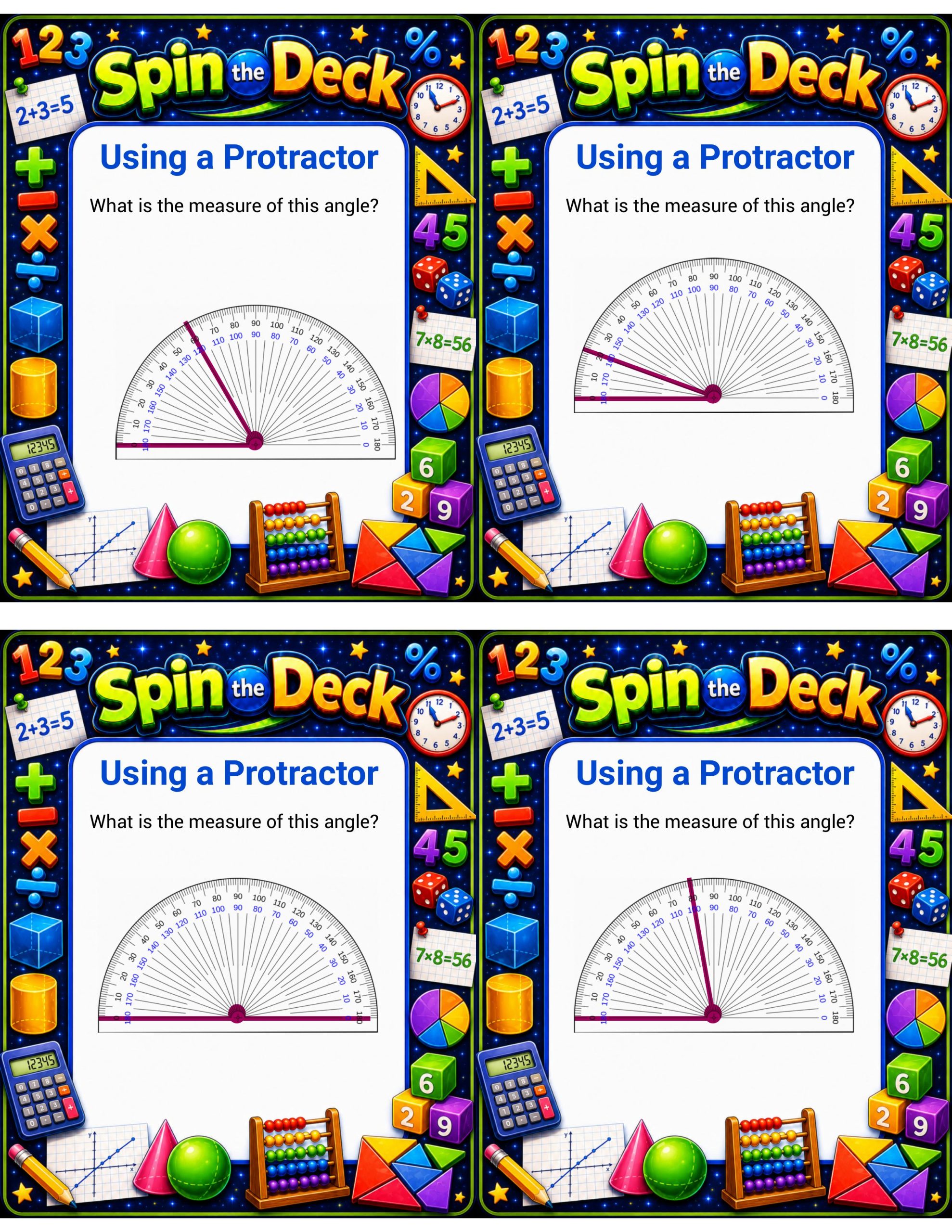 Spin the Deck – Using a Protractor | Measuring Angles and Geometry Task Cards