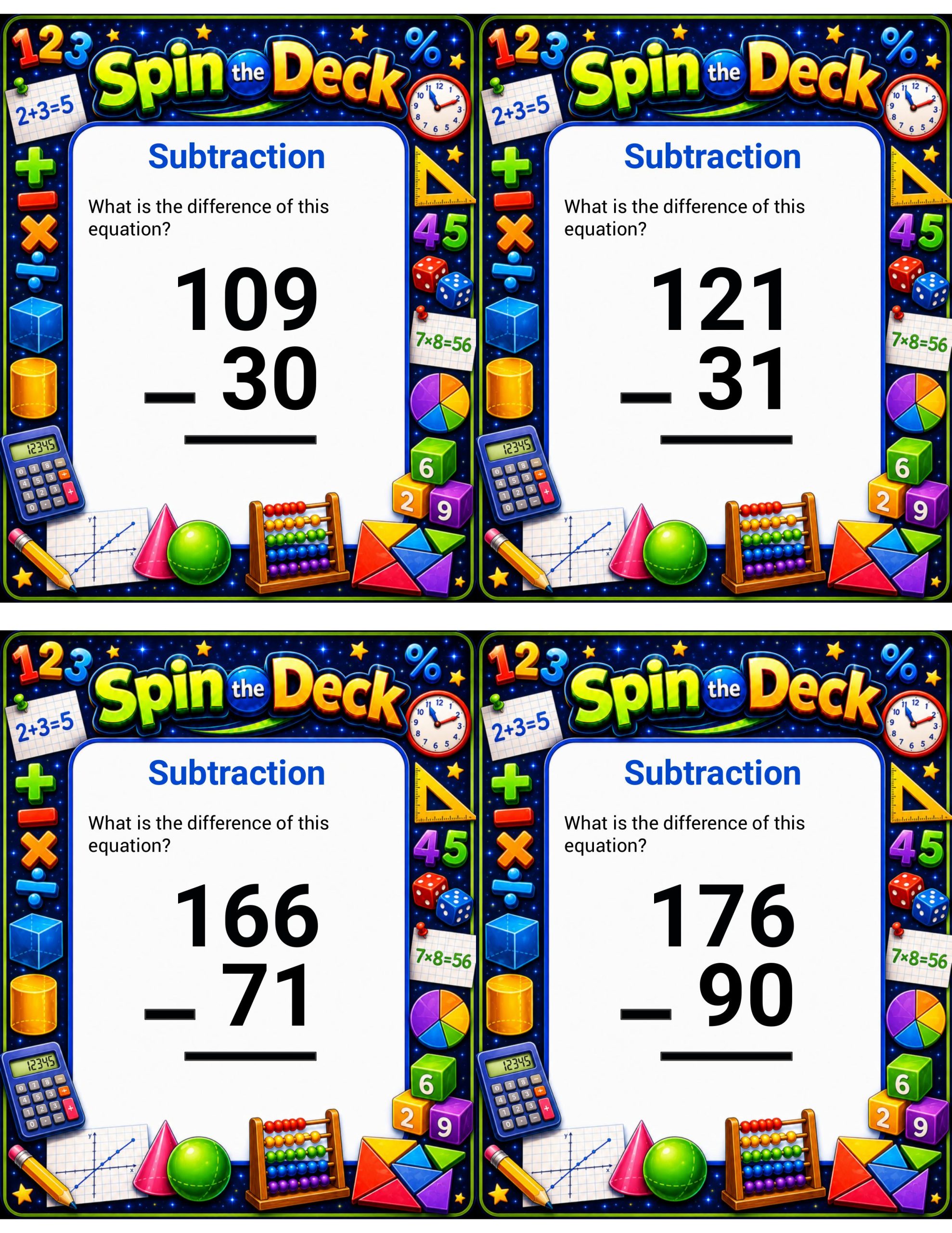 Spin the Deck – Subtraction | Math Fluency and Subtraction Practice Cards