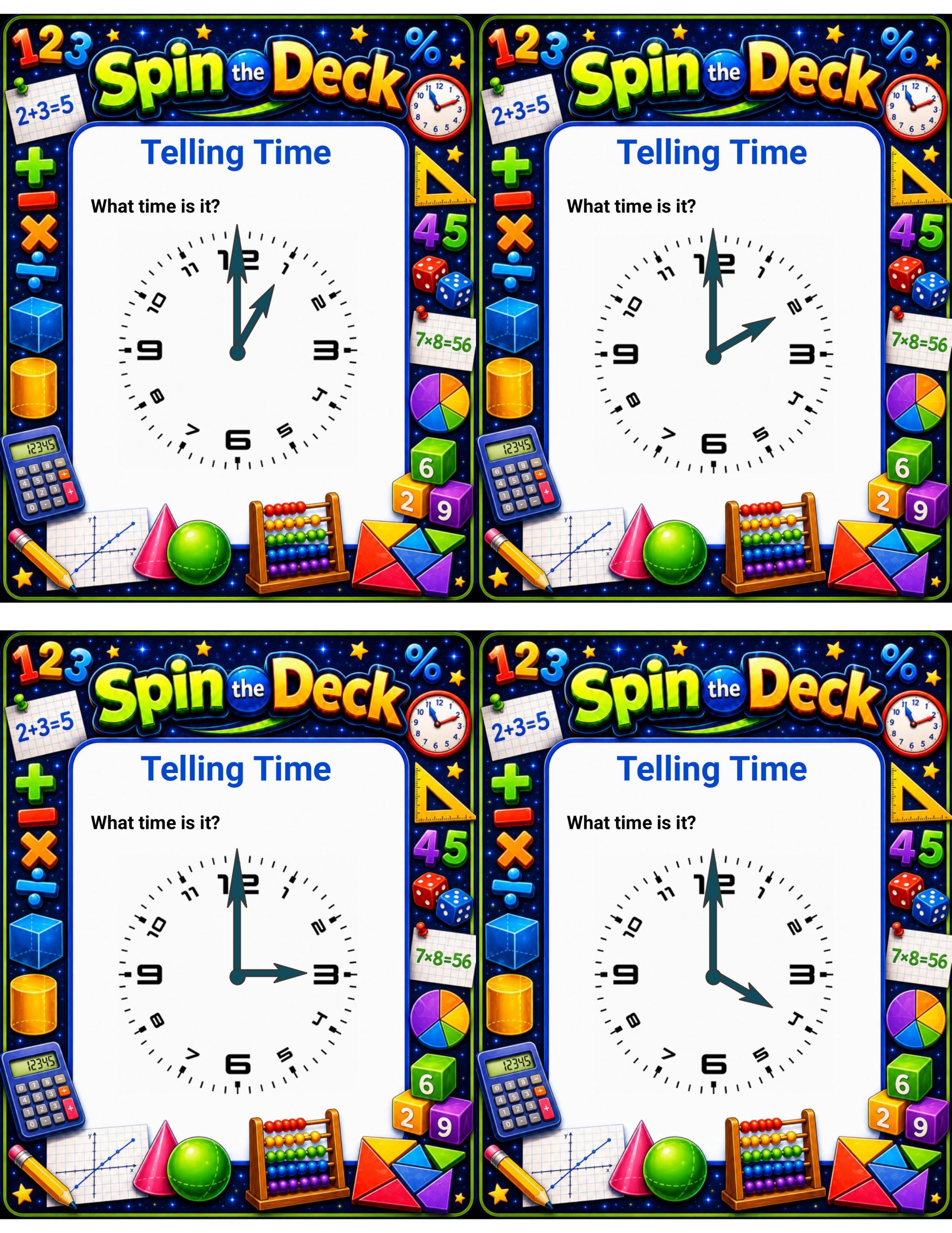 Spin the Deck – Telling Time | Reading Analog Clocks Practice Cards