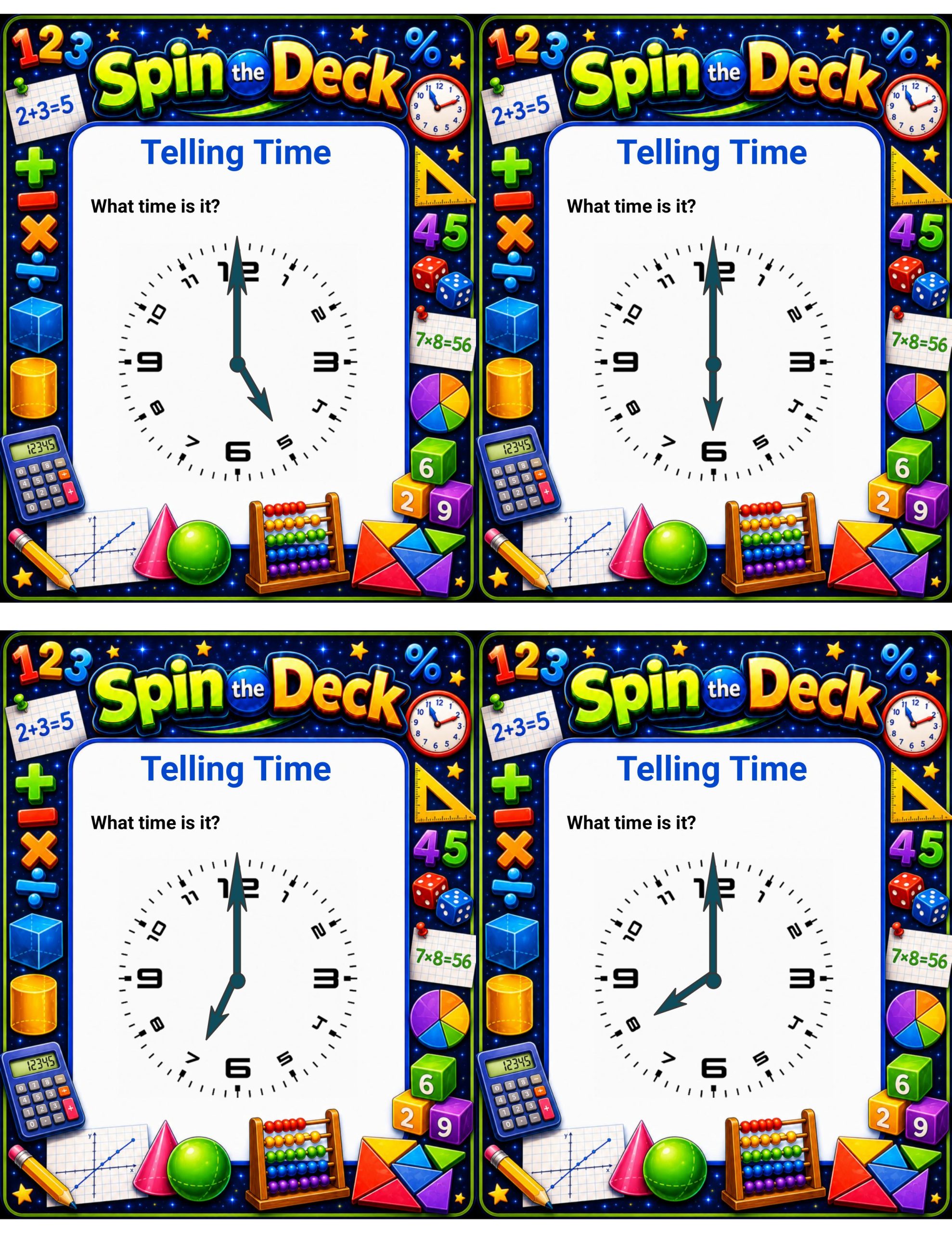 Spin the Deck – Telling Time | Reading Analog Clocks Practice Cards